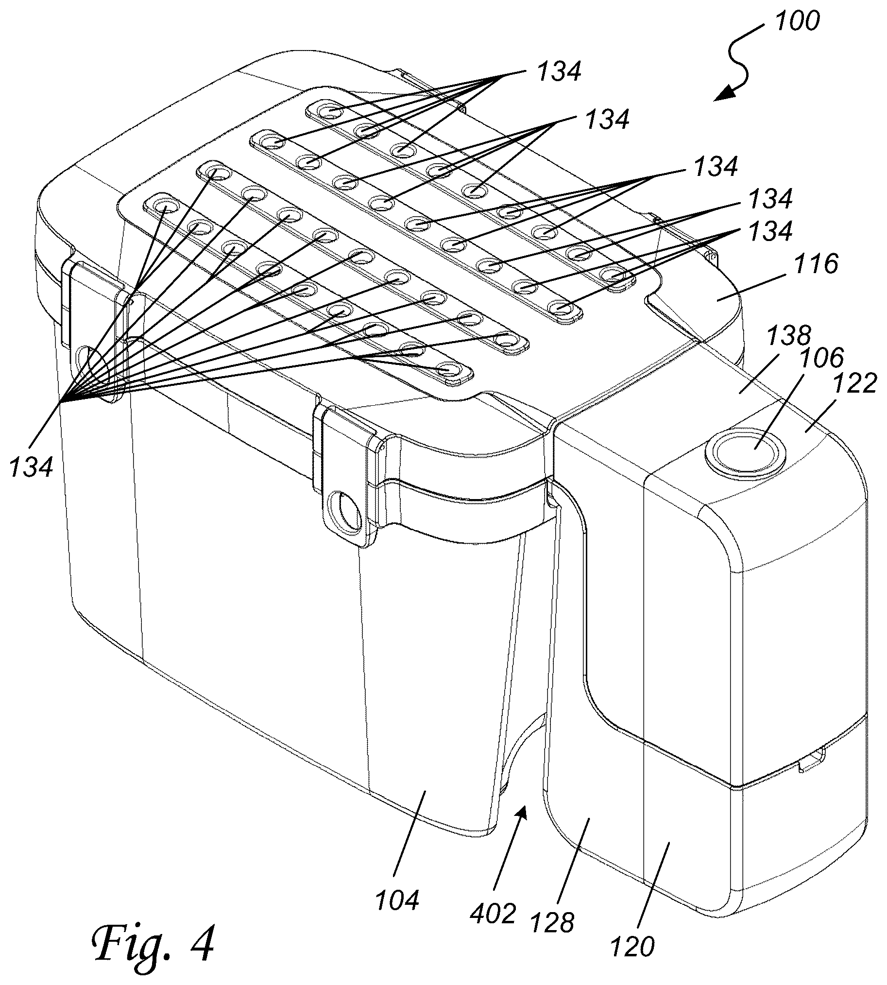 Patent US12496214 Figure 4 – Modular cold therapy system with directed water circulation and ice geometry enhancements