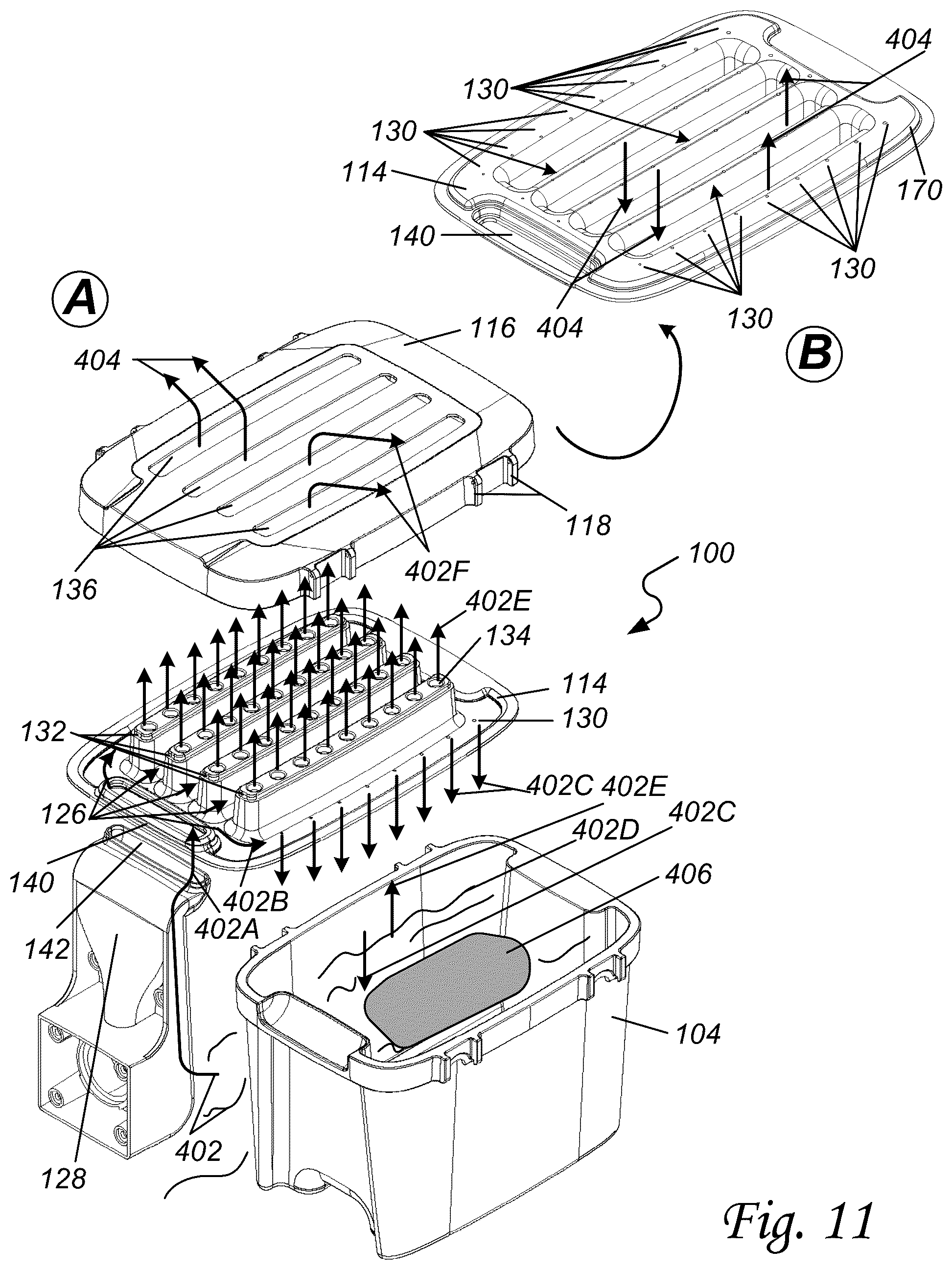 Patent US12496214 Figure 11 – Modular cold therapy system with directed water circulation and ice geometry enhancements