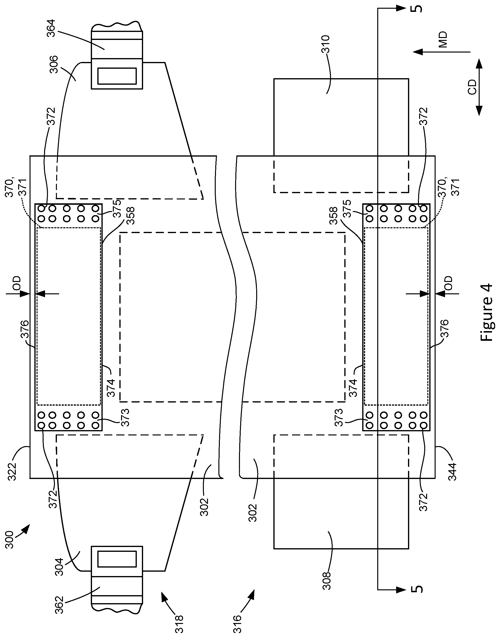 Patent US12496232 Figure 4 – Absorbent article having a waist gasketing element