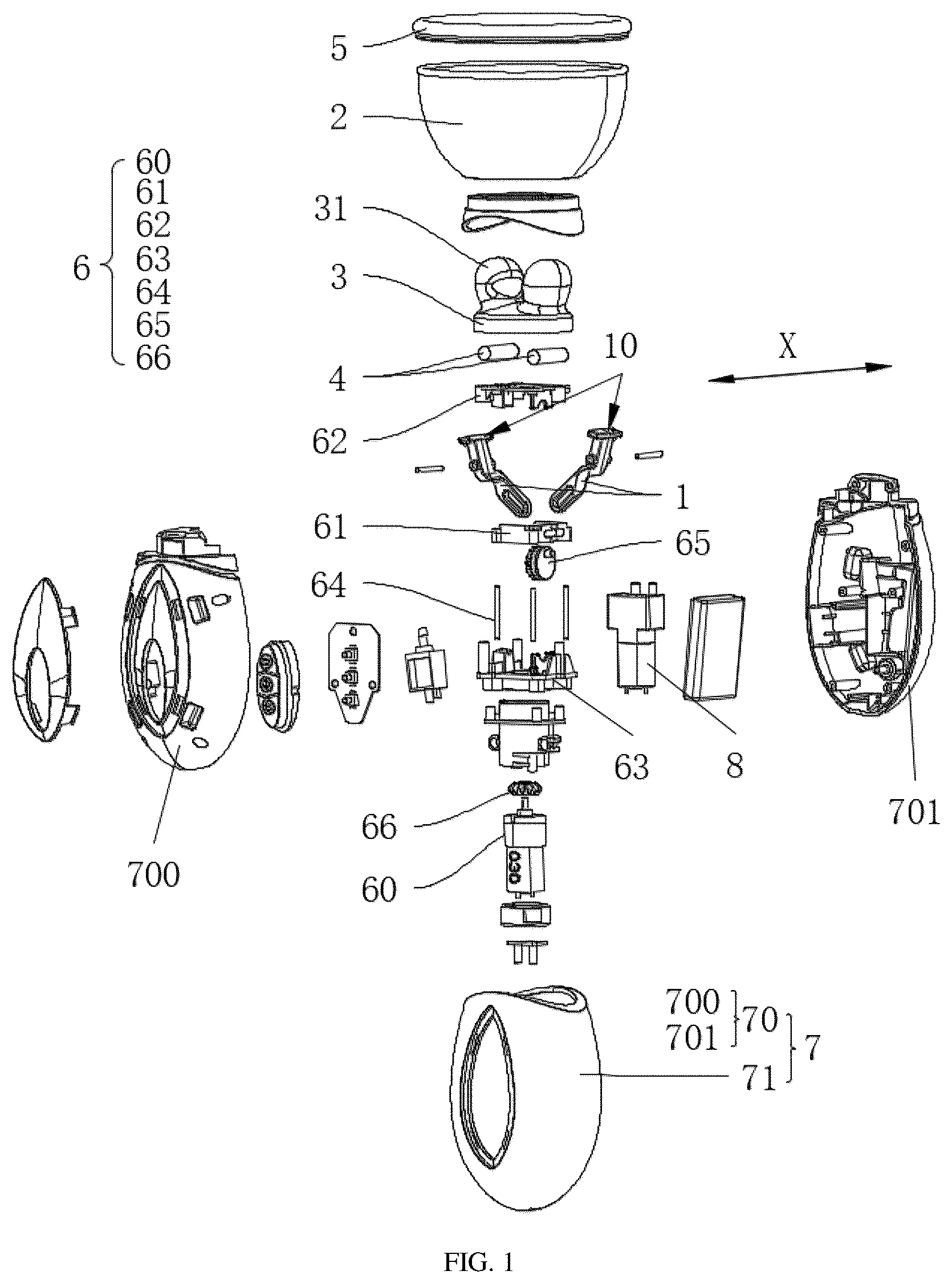 Patent US12496247 — Clamping-kneading massage structure and massager — Figure 1