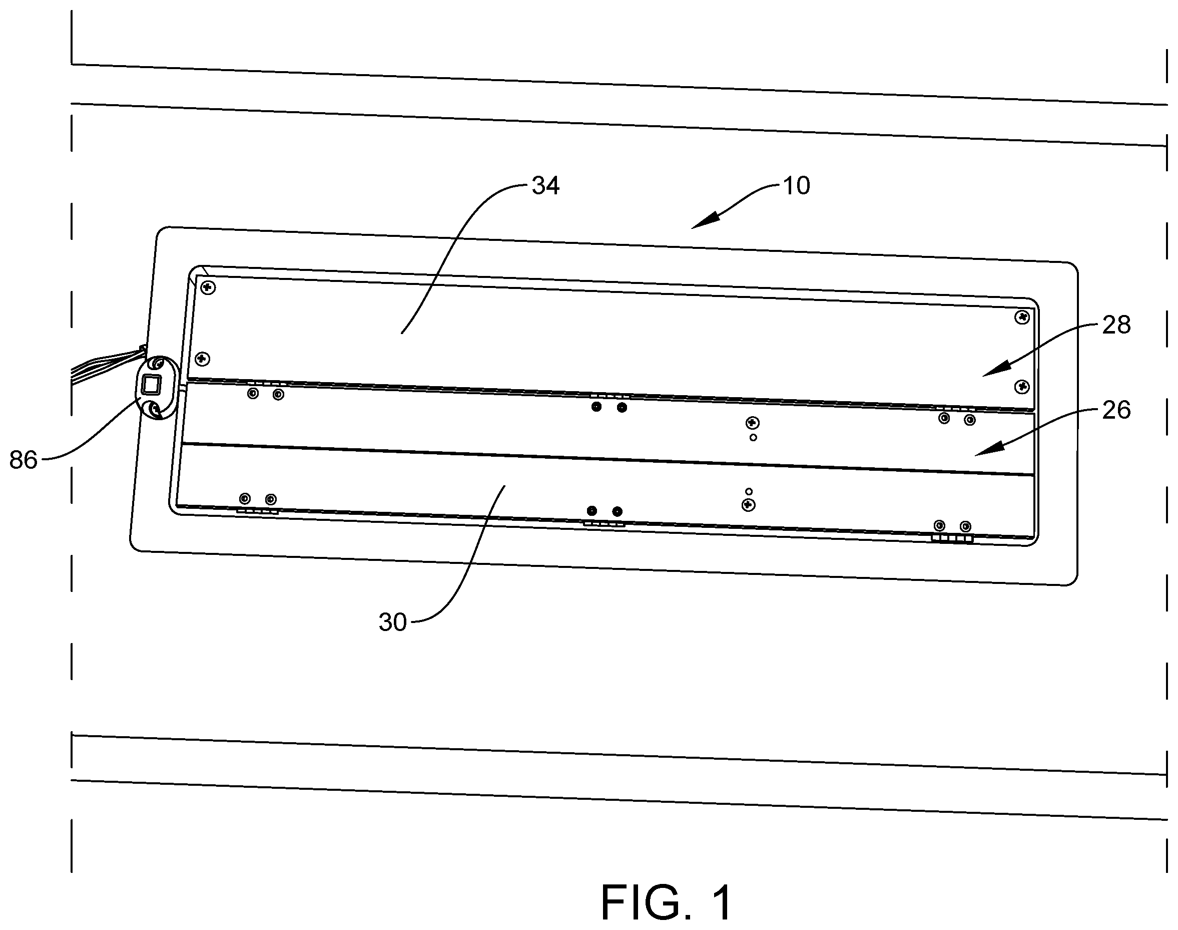 Patent US12496365 Figure 1 – UVC light assembly for ambulance patient cabin