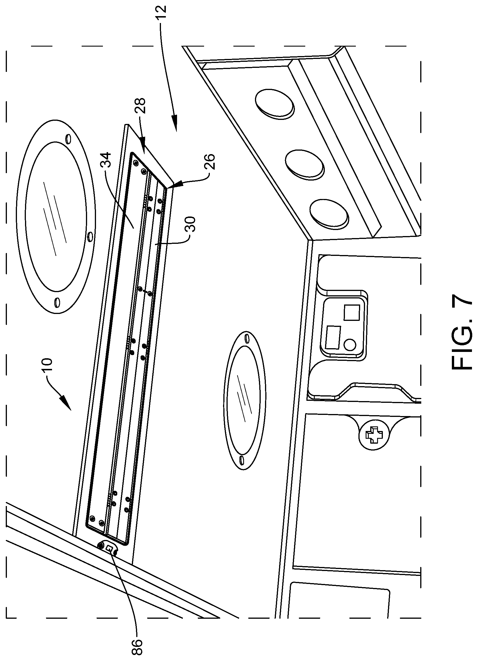 Patent US12496365 Figure 7 – UVC light assembly for ambulance patient cabin