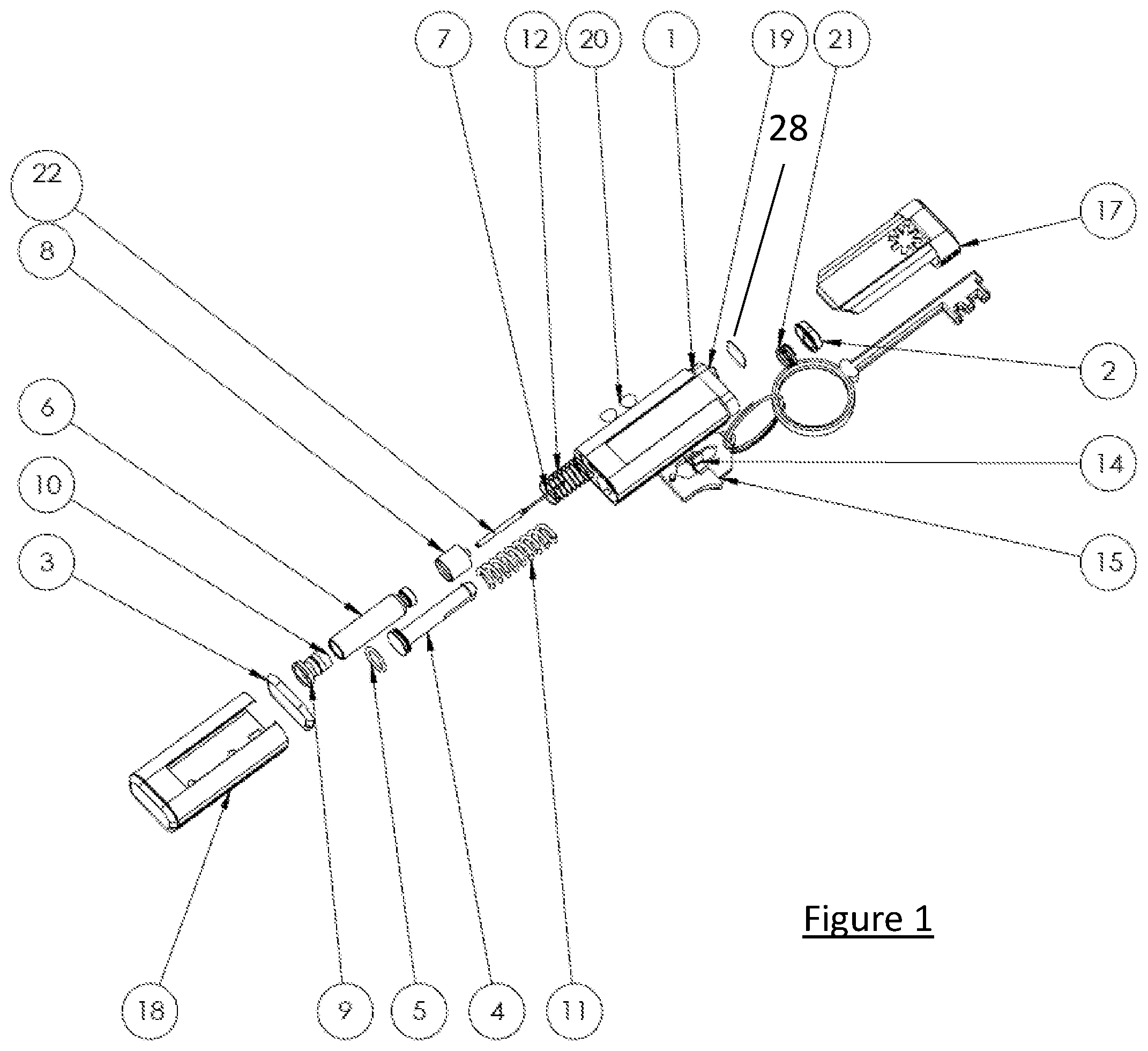 Patent US12496401 Figure 1 – Miniaturized wearable medication administration device