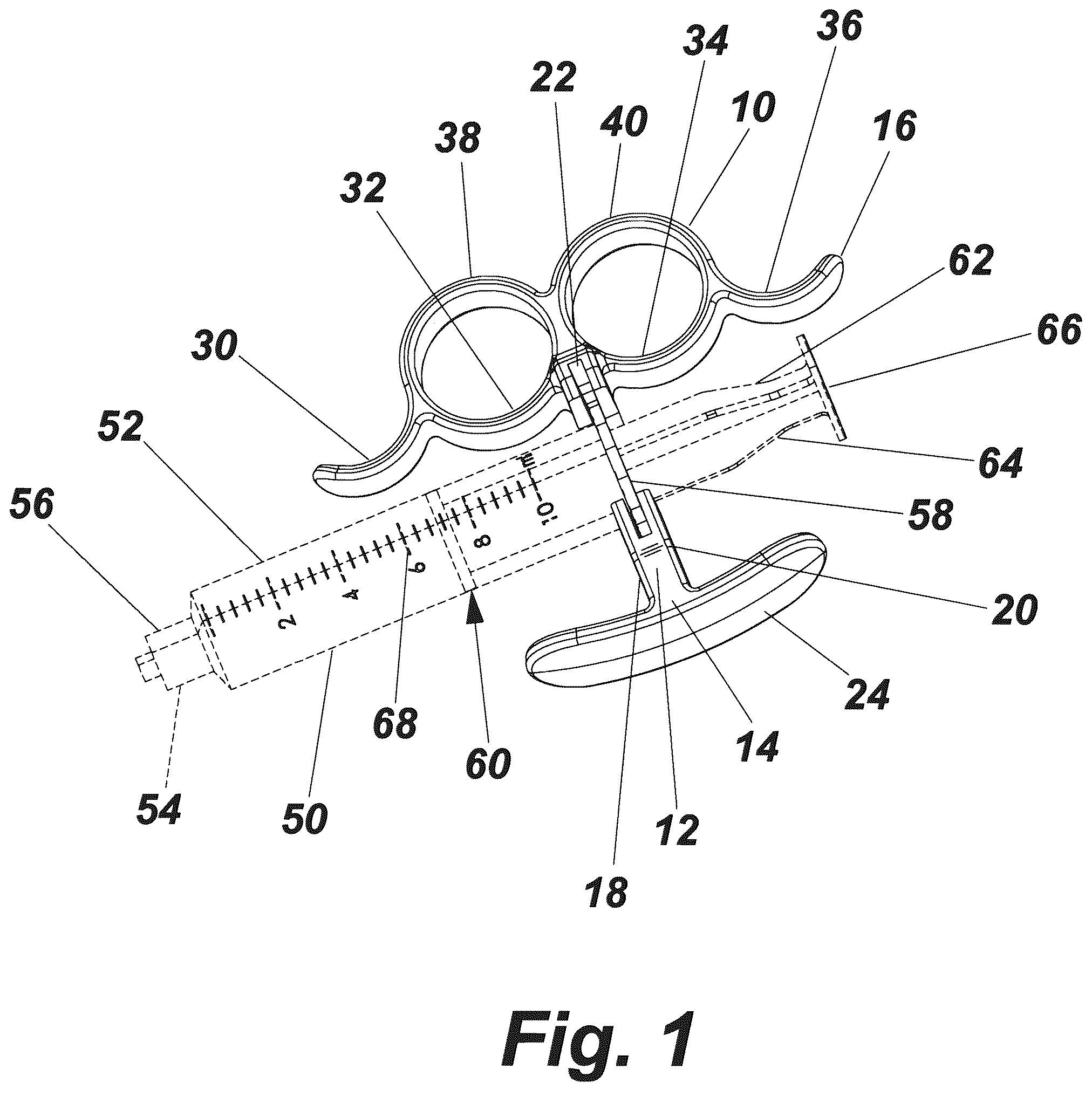 Patent US12496404 Figure 1 – Syringe hand grip adapter
