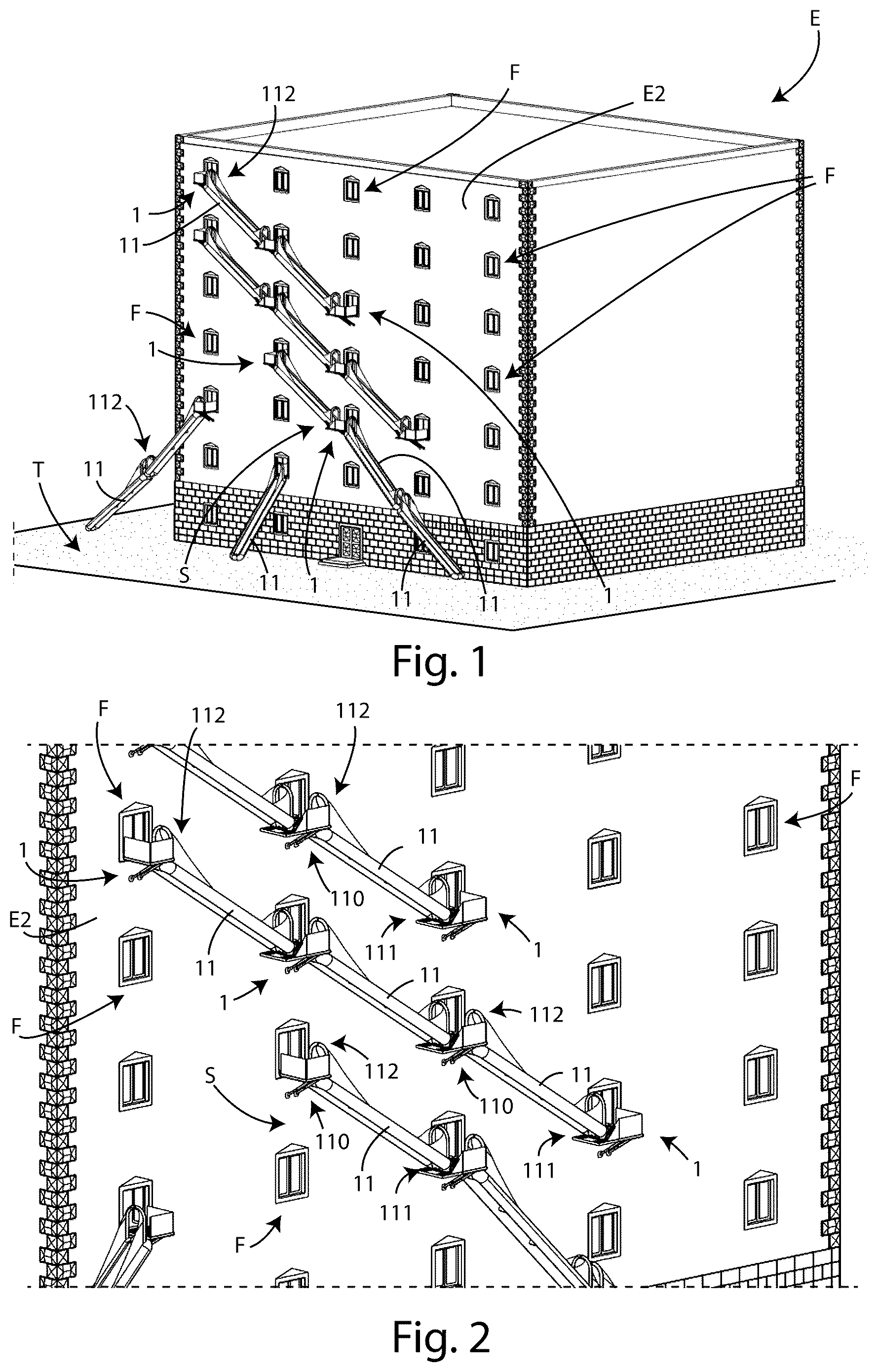 Patent US12496471 — Emergency evacuation system, an emergency evacuation unit and operation method of such system — Figure 1