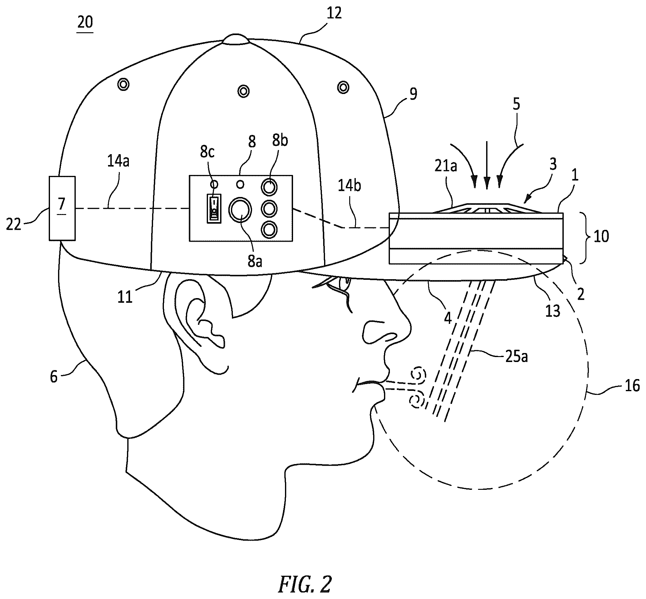 Patent US12496474 Figure 2 – Maskless respiratory and eye protection device for aerosols and vapors including chemical, biological, radiological, and nuclear (CBRN) contaminants