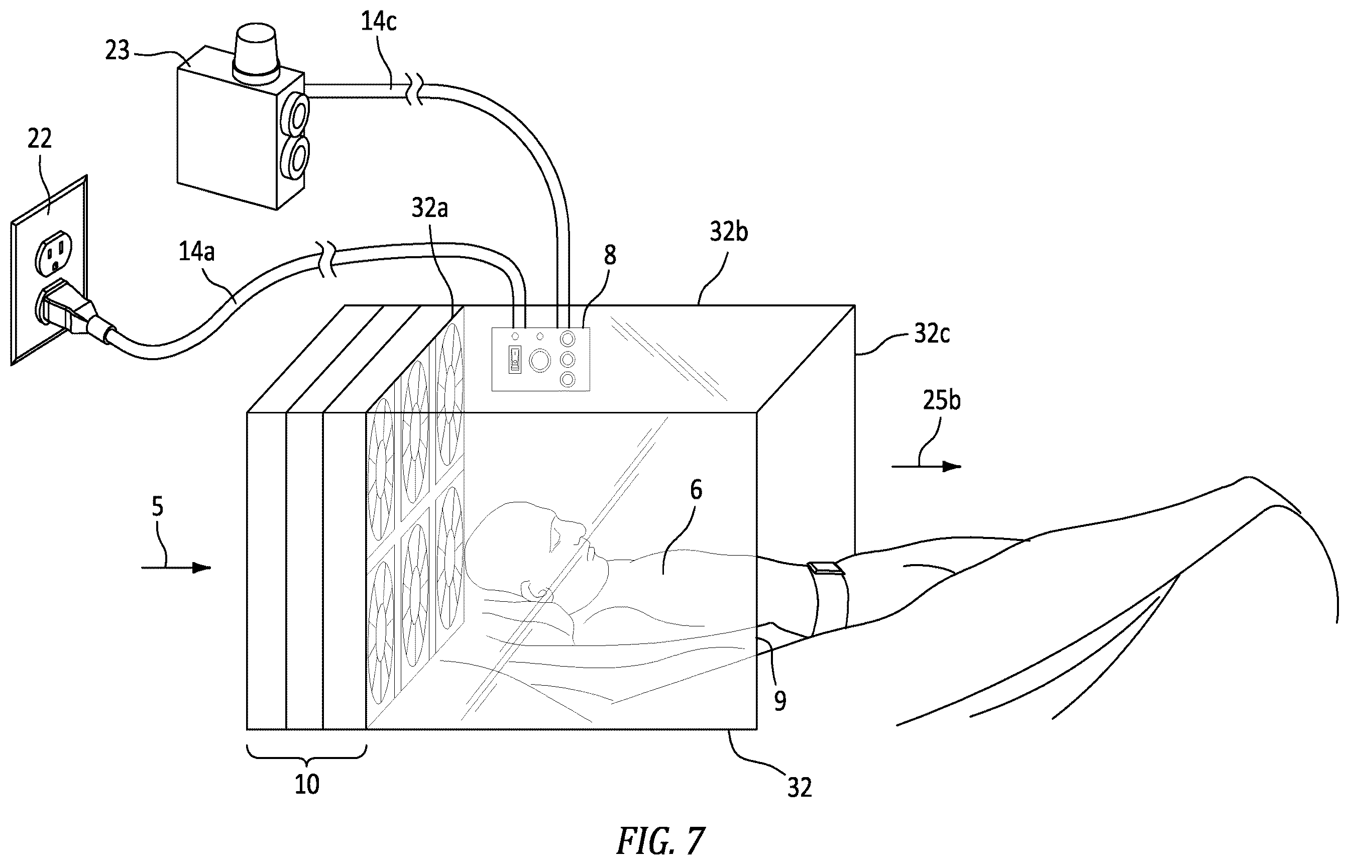 Patent US12496474 Figure 6 – Maskless respiratory and eye protection device for aerosols and vapors including chemical, biological, radiological, and nuclear (CBRN) contaminants