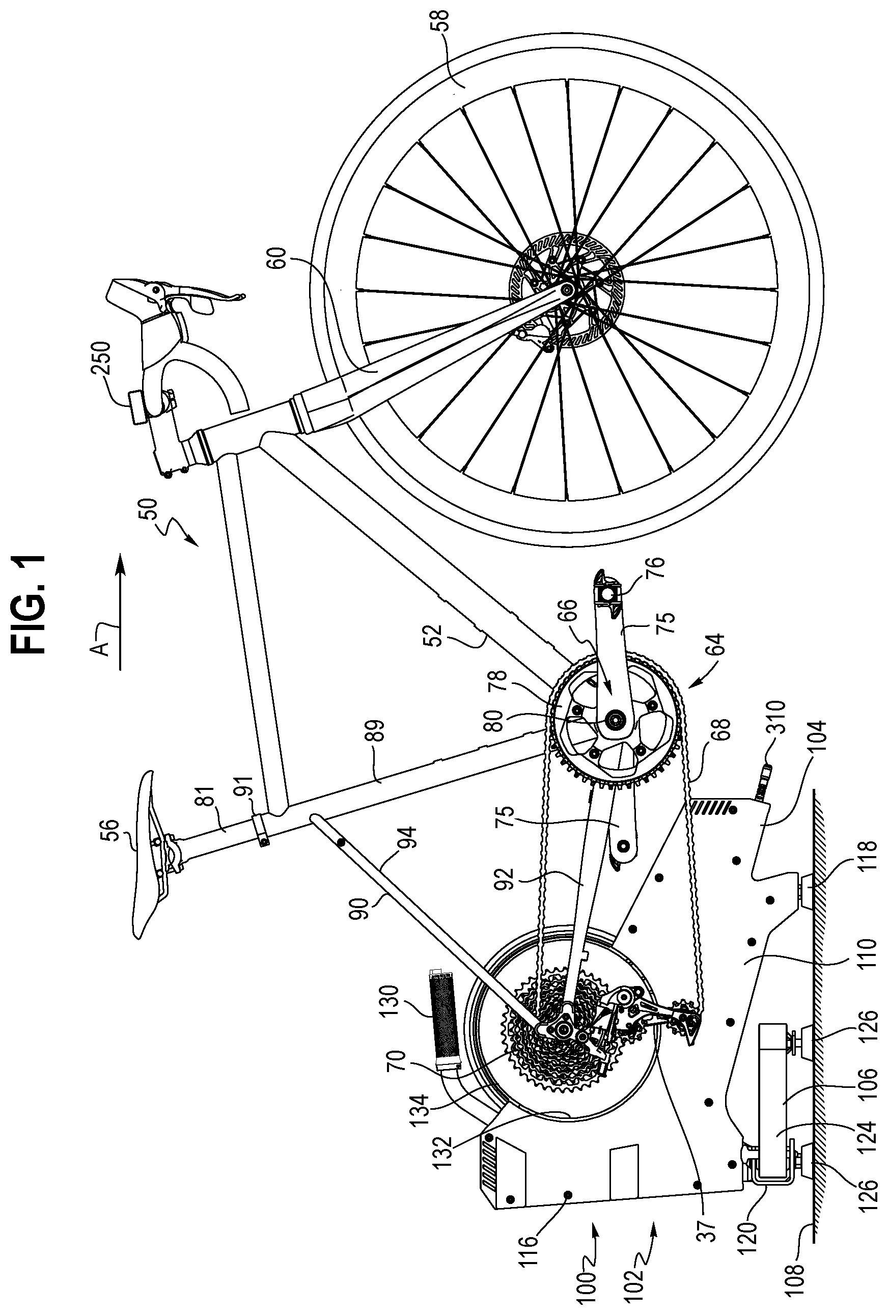 Patent US12496504 Figure 1 – Bicycle trainer torque measurement device