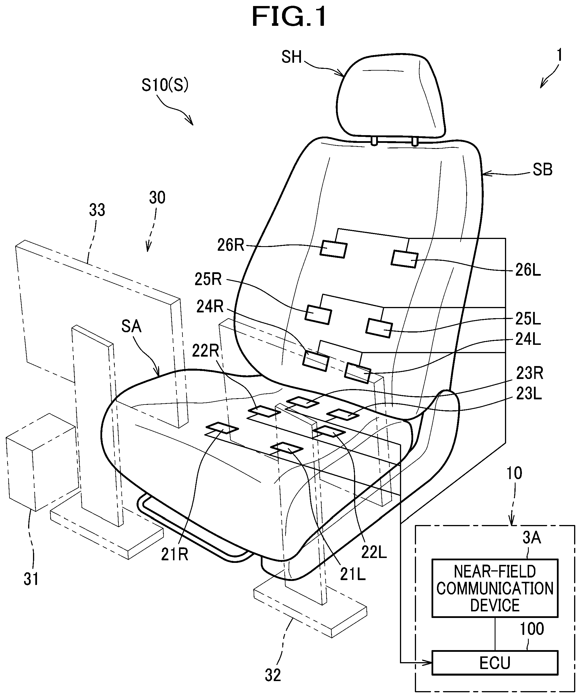 Patent US12496512 Figure 1 – Seat system