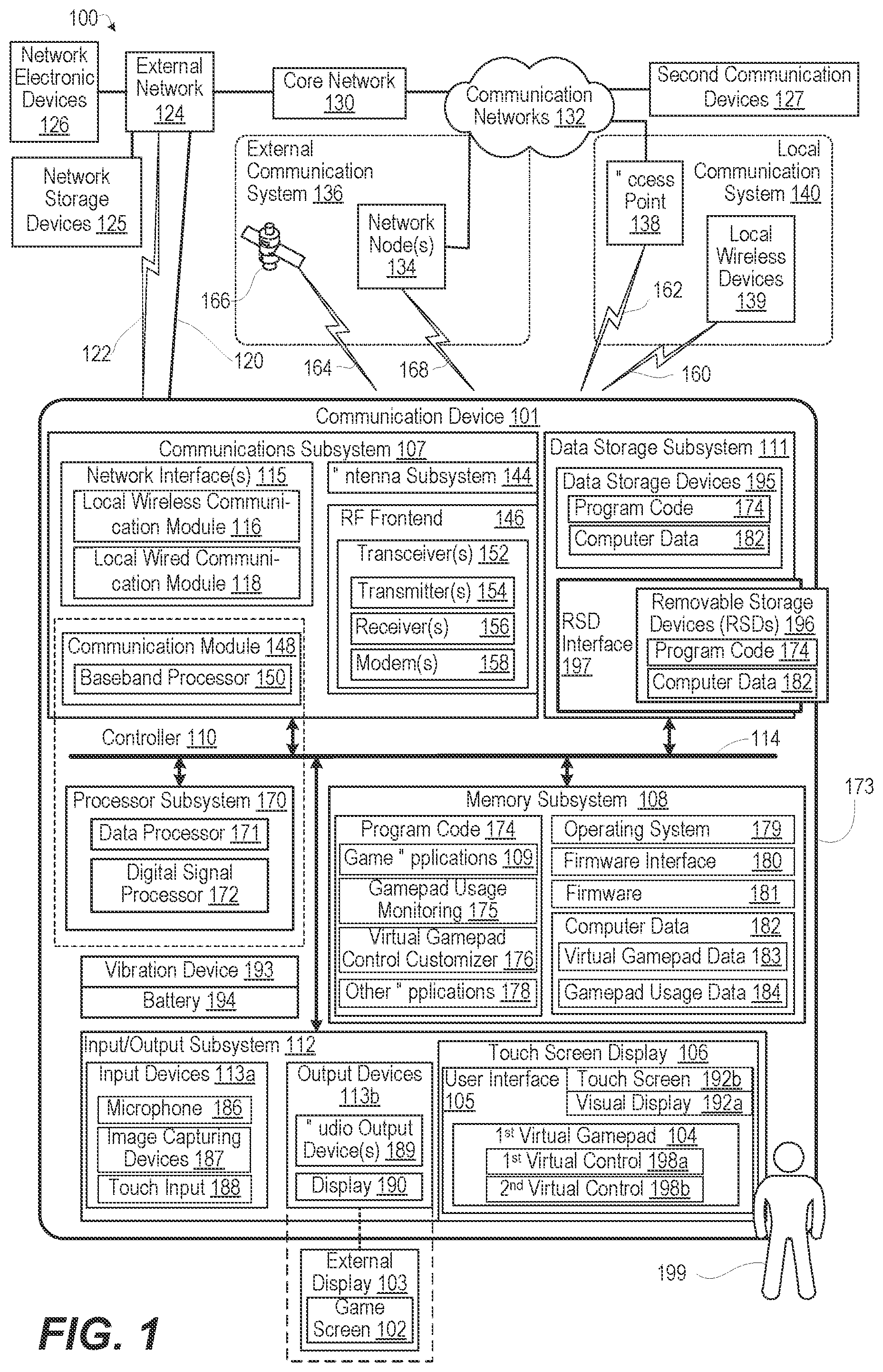 Patent US12496513 Figure 1 – Touch screen display game controller customized per game application in response to control usage
