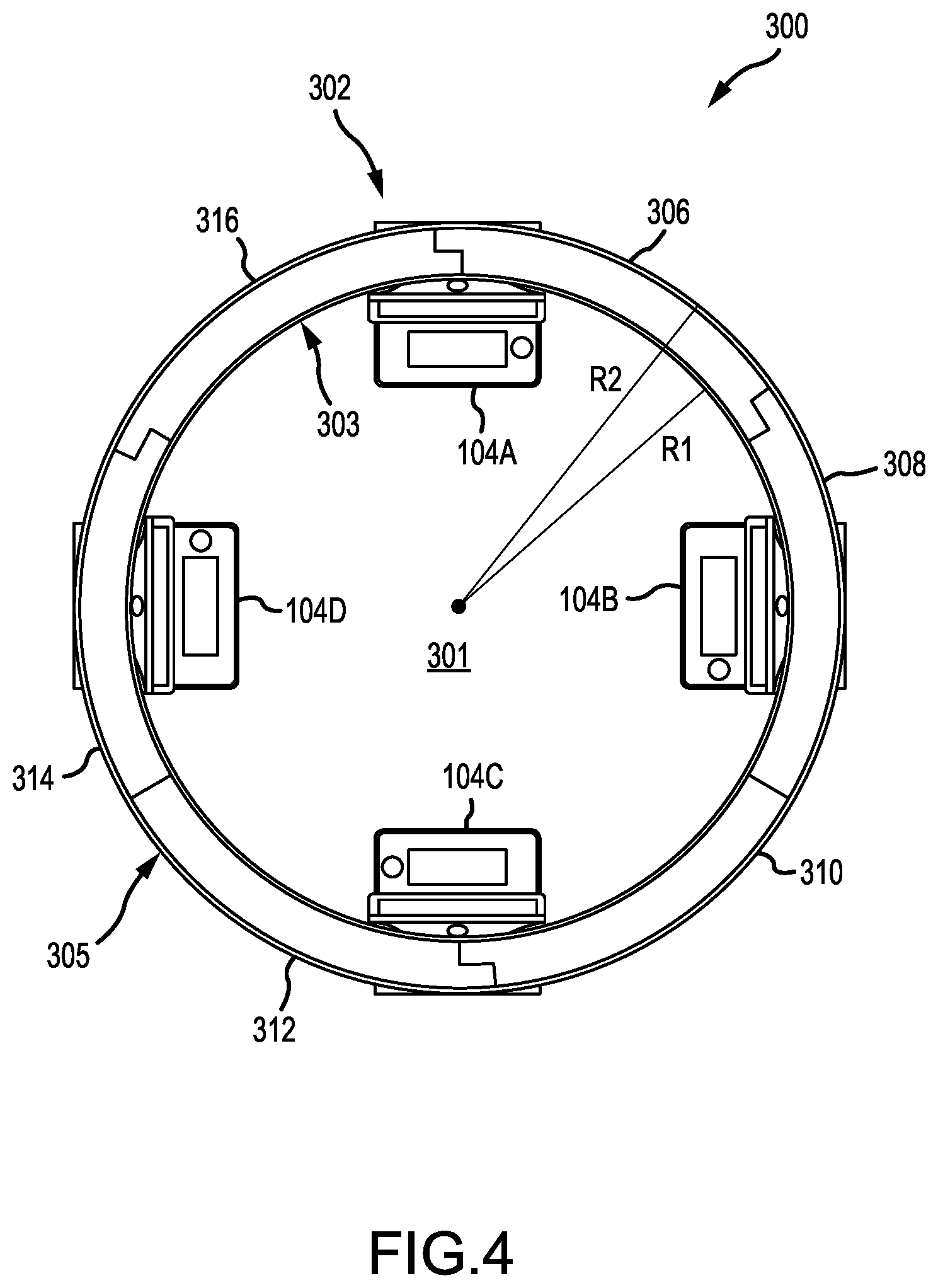 Patent US12496530 Figure 4 – Overhead display having concentric inner and outer displays and associated systems and methods