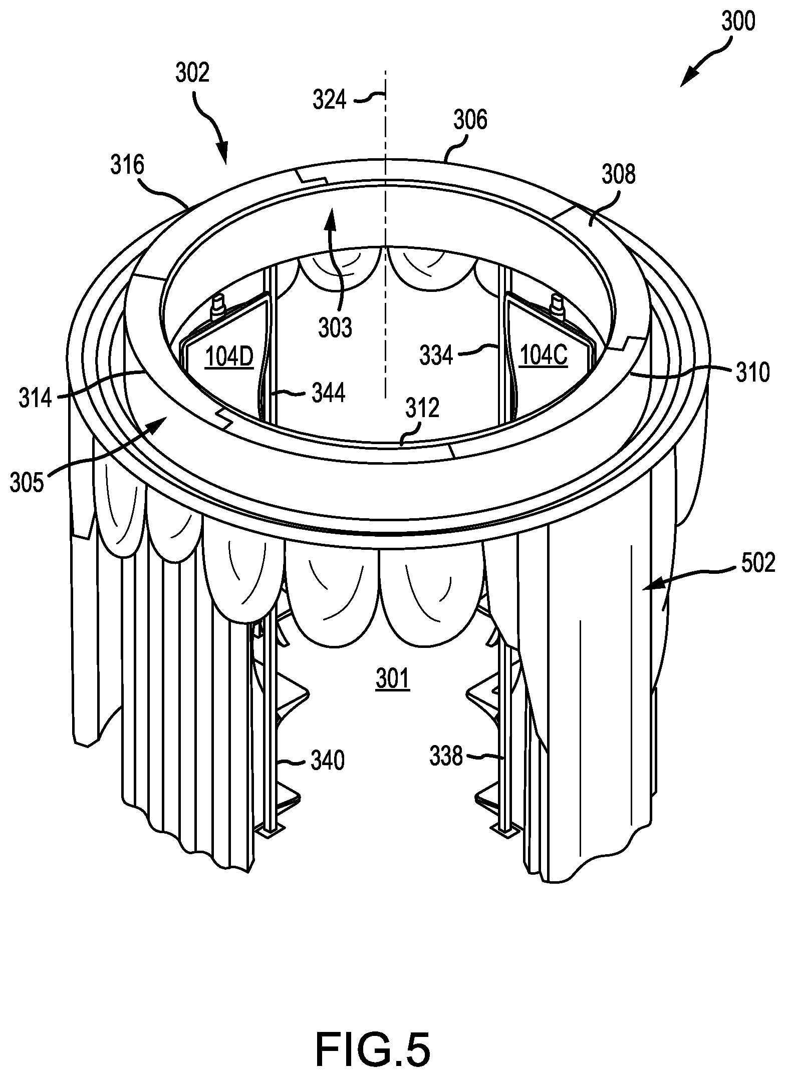 Patent US12496530 Figure 5 – Overhead display having concentric inner and outer displays and associated systems and methods