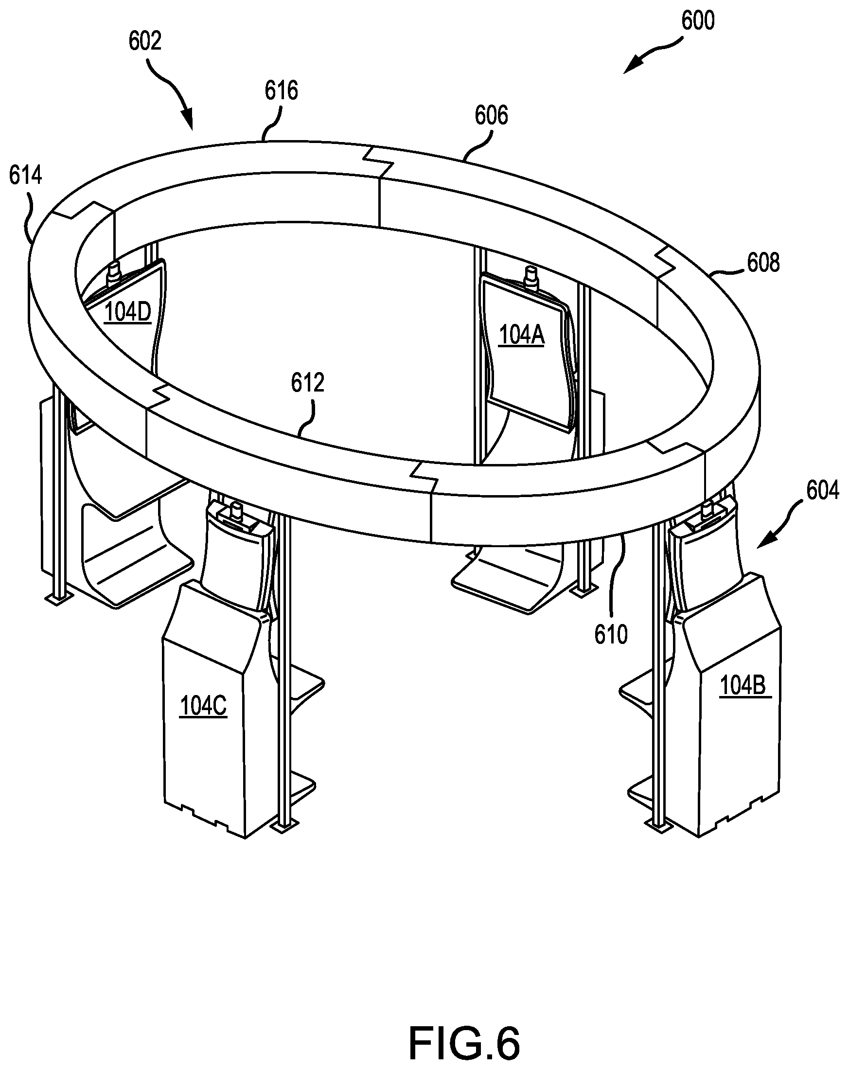 Patent US12496530 Figure 6 – Overhead display having concentric inner and outer displays and associated systems and methods