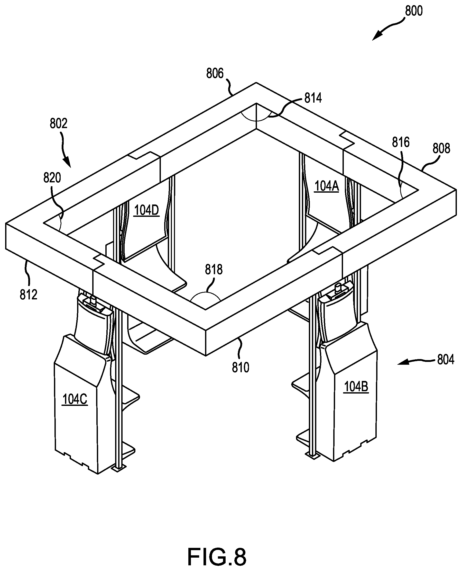 Patent US12496530 Figure 8 – Overhead display having concentric inner and outer displays and associated systems and methods
