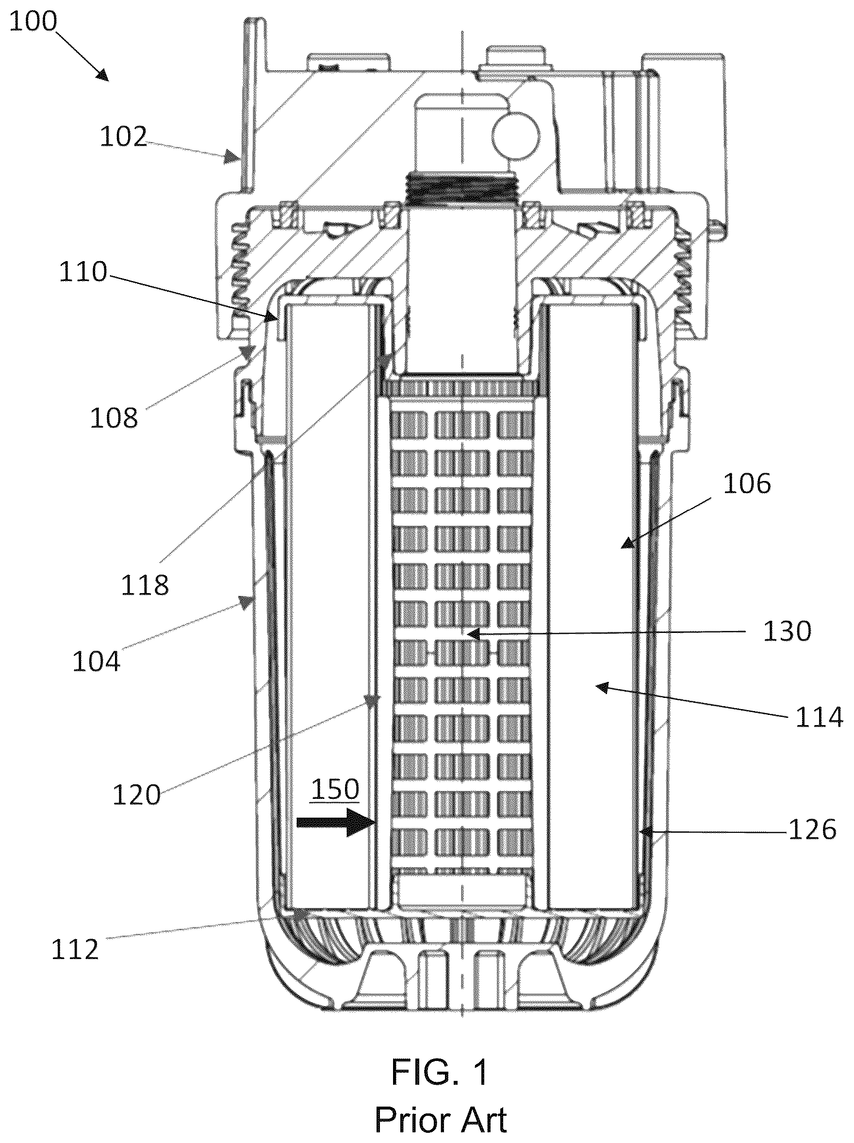 Patent US12496539 Figure 1 – Filter element with self-contained electrostatic buildup protection