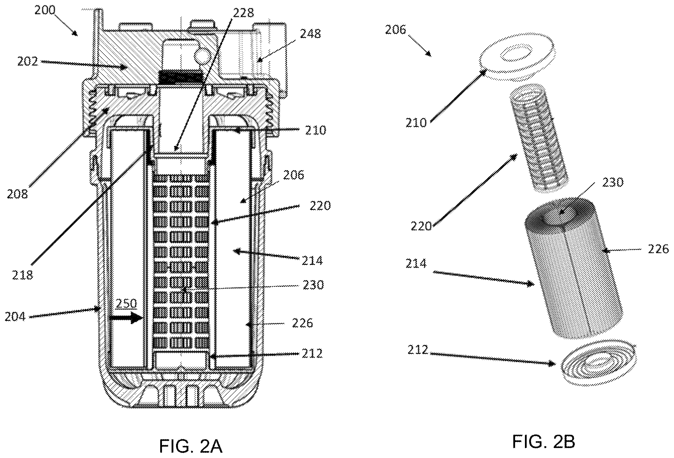 Patent US12496539 Figure 2 – Filter element with self-contained electrostatic buildup protection