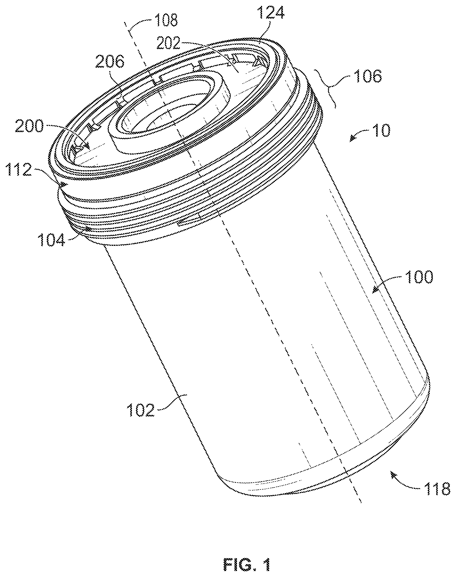 Patent US12496541 Figure 1 – Easy lock spin-on filter