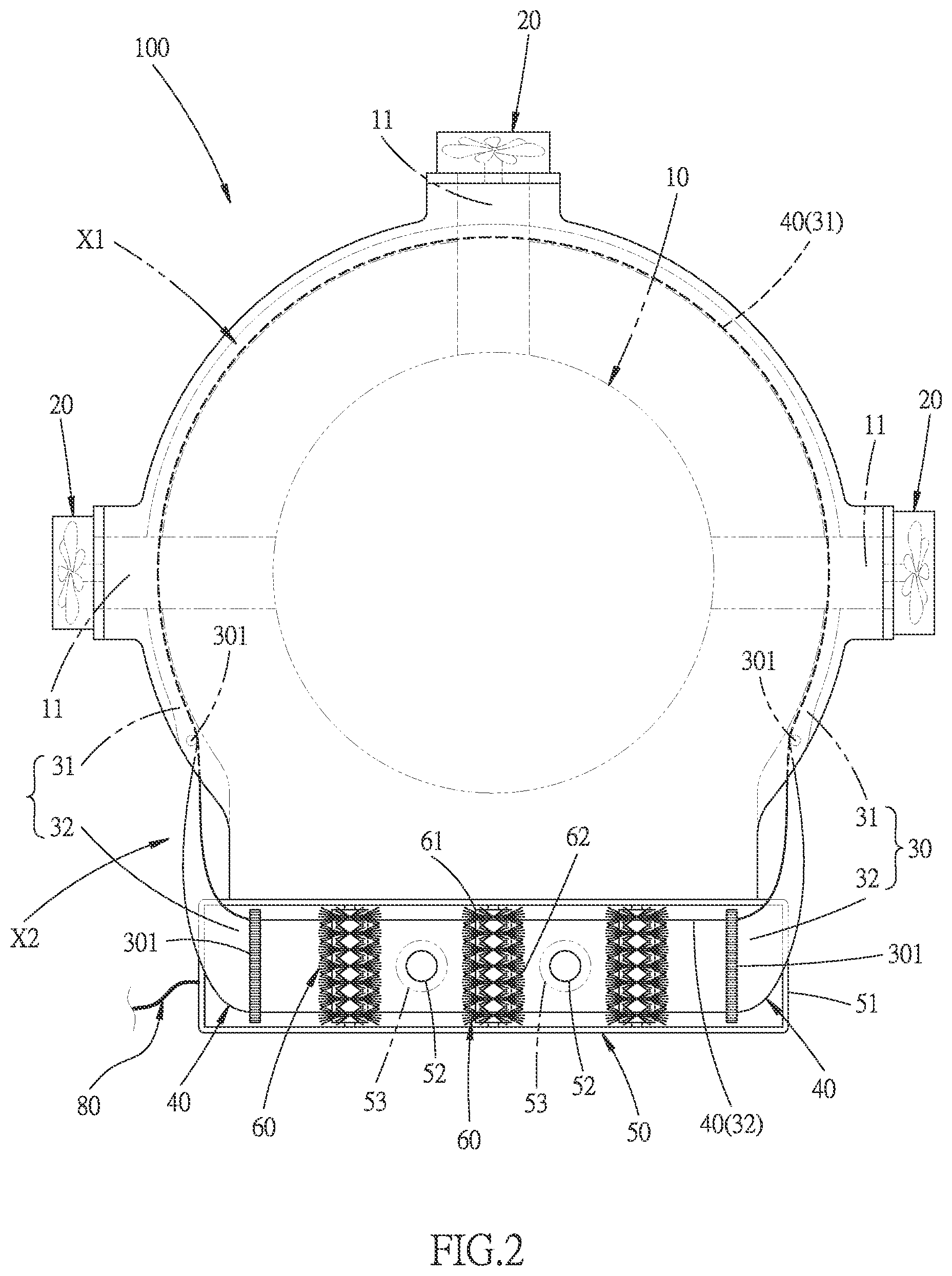 Patent US12496545 Figure 2 – Exhaust gas emission circulation filtering apparatus for air pollution prevention