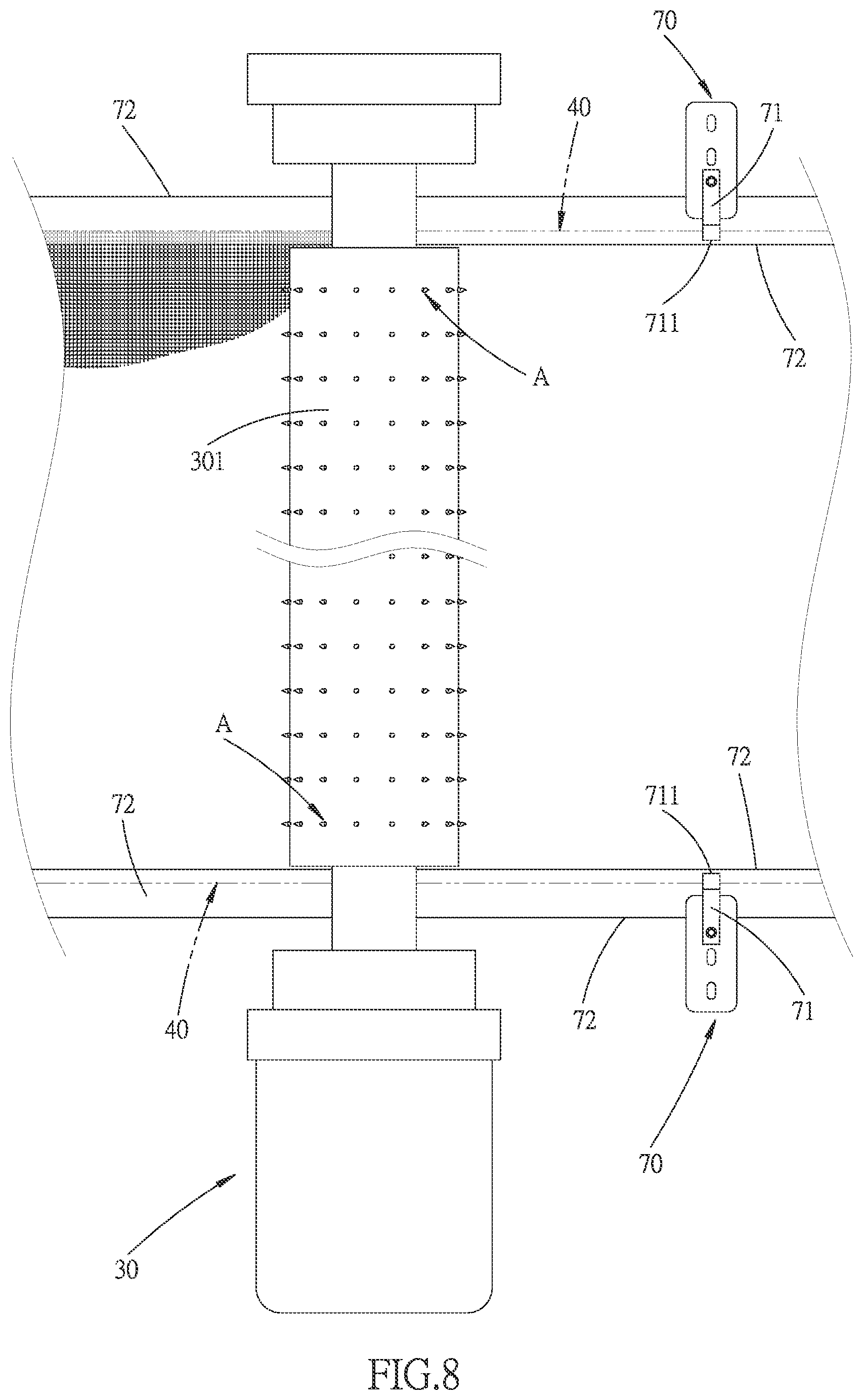 Patent US12496545 Figure 8 – Exhaust gas emission circulation filtering apparatus for air pollution prevention