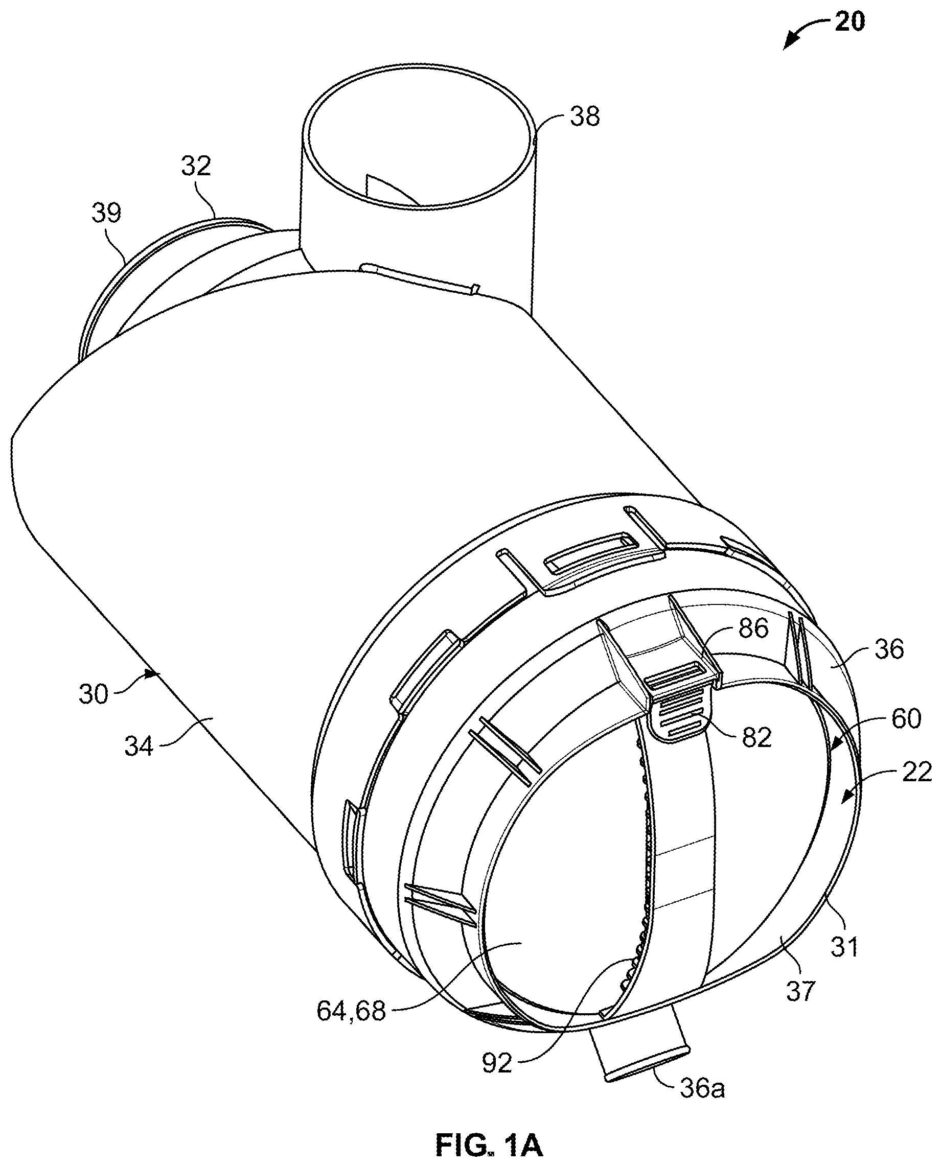 Patent US12496546 Figure 1 – Filter element with closed endcap forming a seal positioned at different axial distances