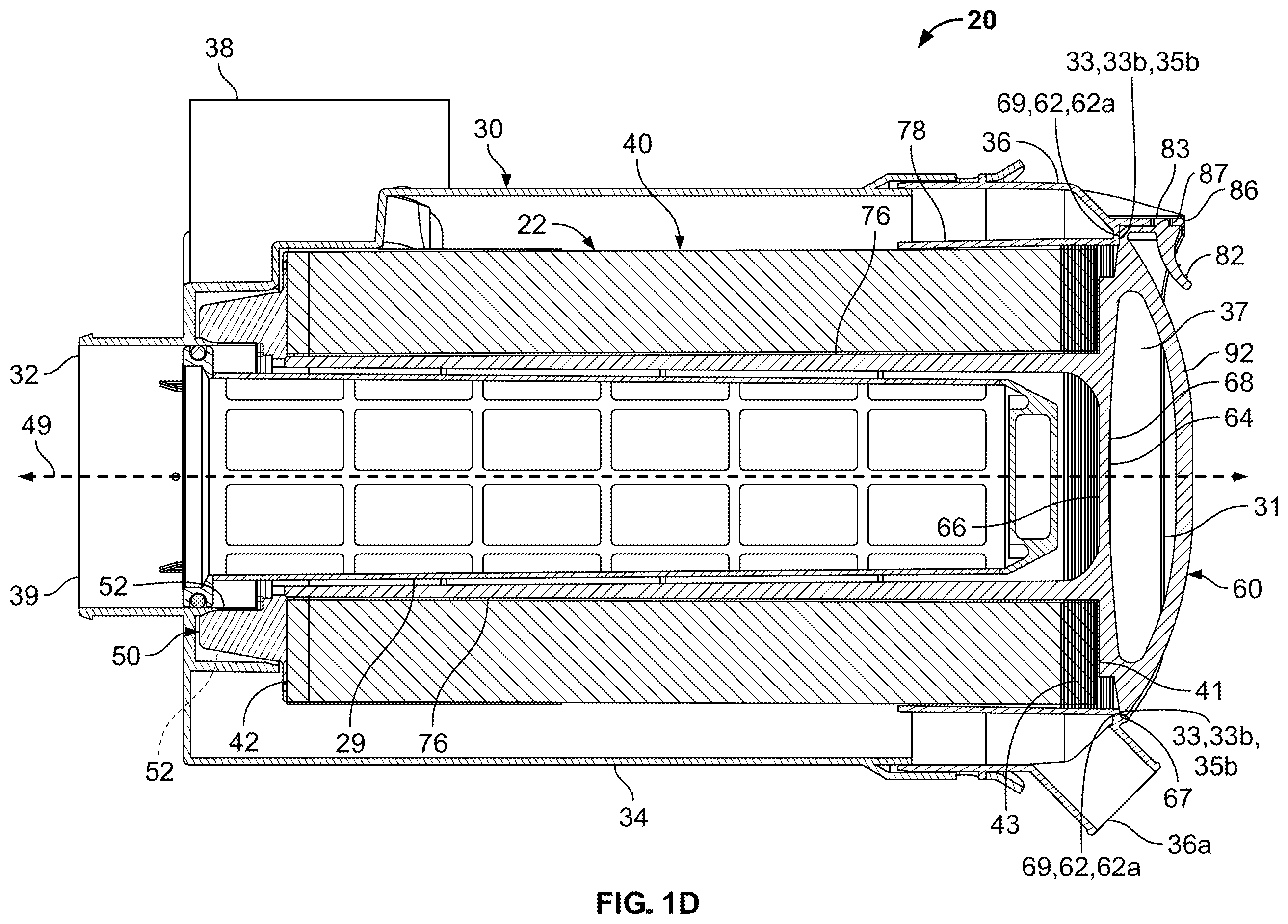 Patent US12496546 Figure 4 – Filter element with closed endcap forming a seal positioned at different axial distances