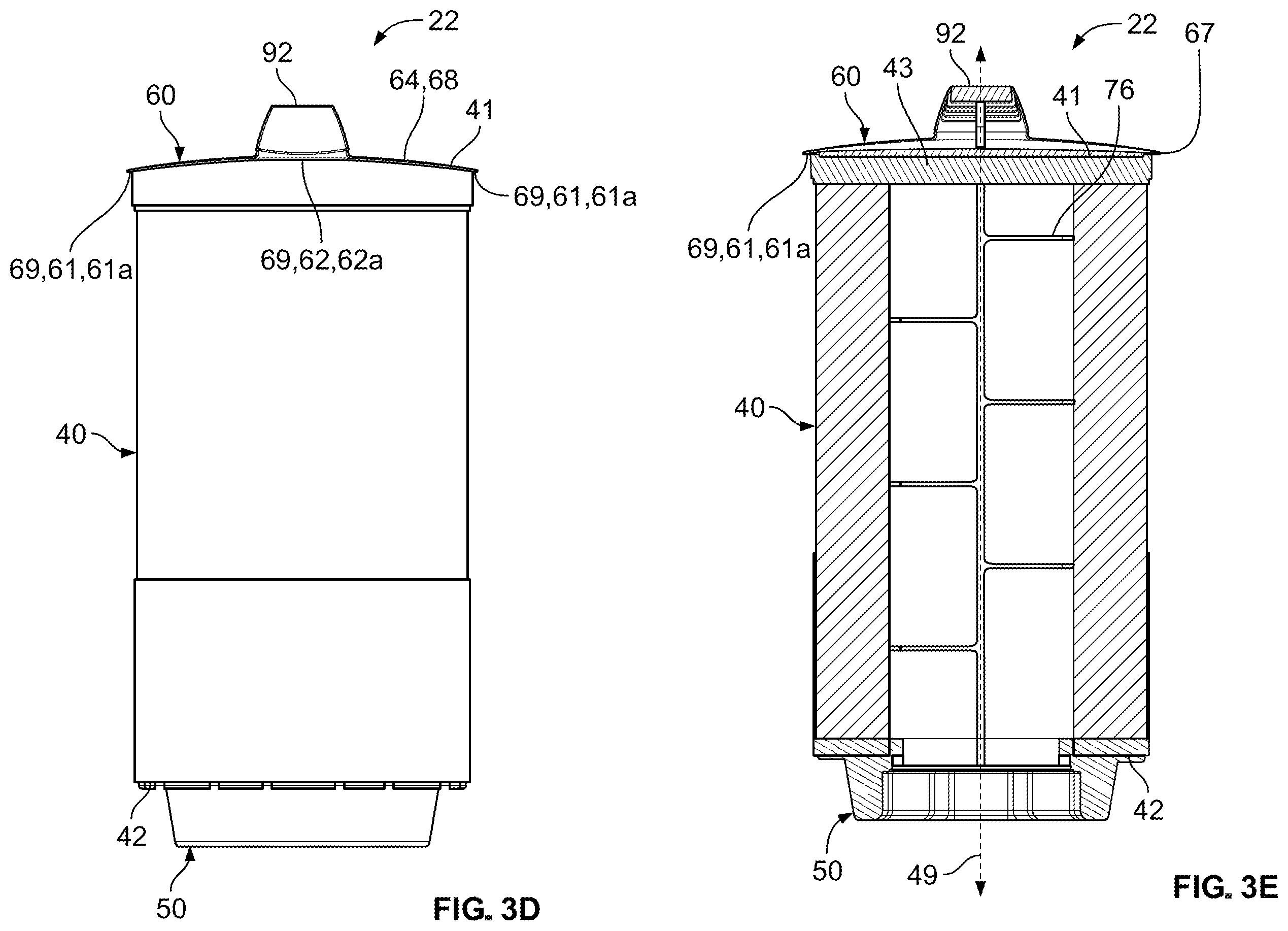 Patent US12496546 Figure 9 – Filter element with closed endcap forming a seal positioned at different axial distances