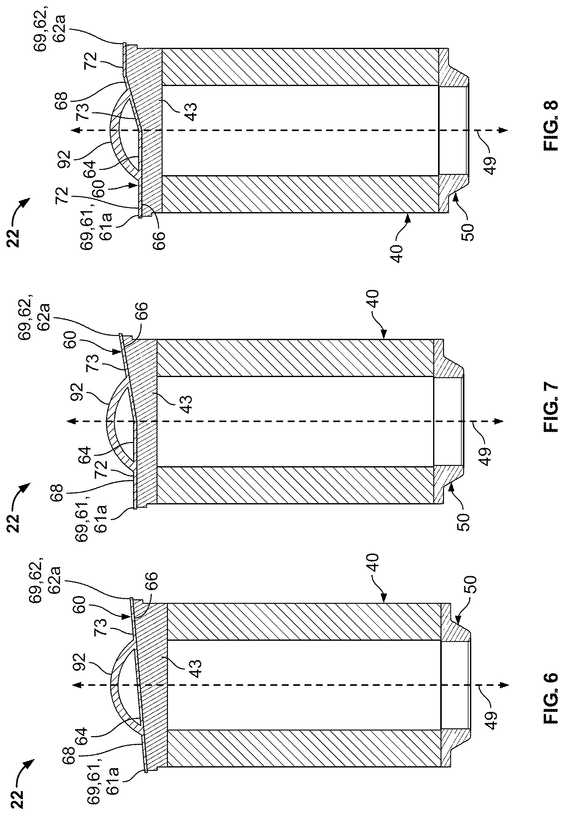 Patent US12496546 Figure 13 – Filter element with closed endcap forming a seal positioned at different axial distances