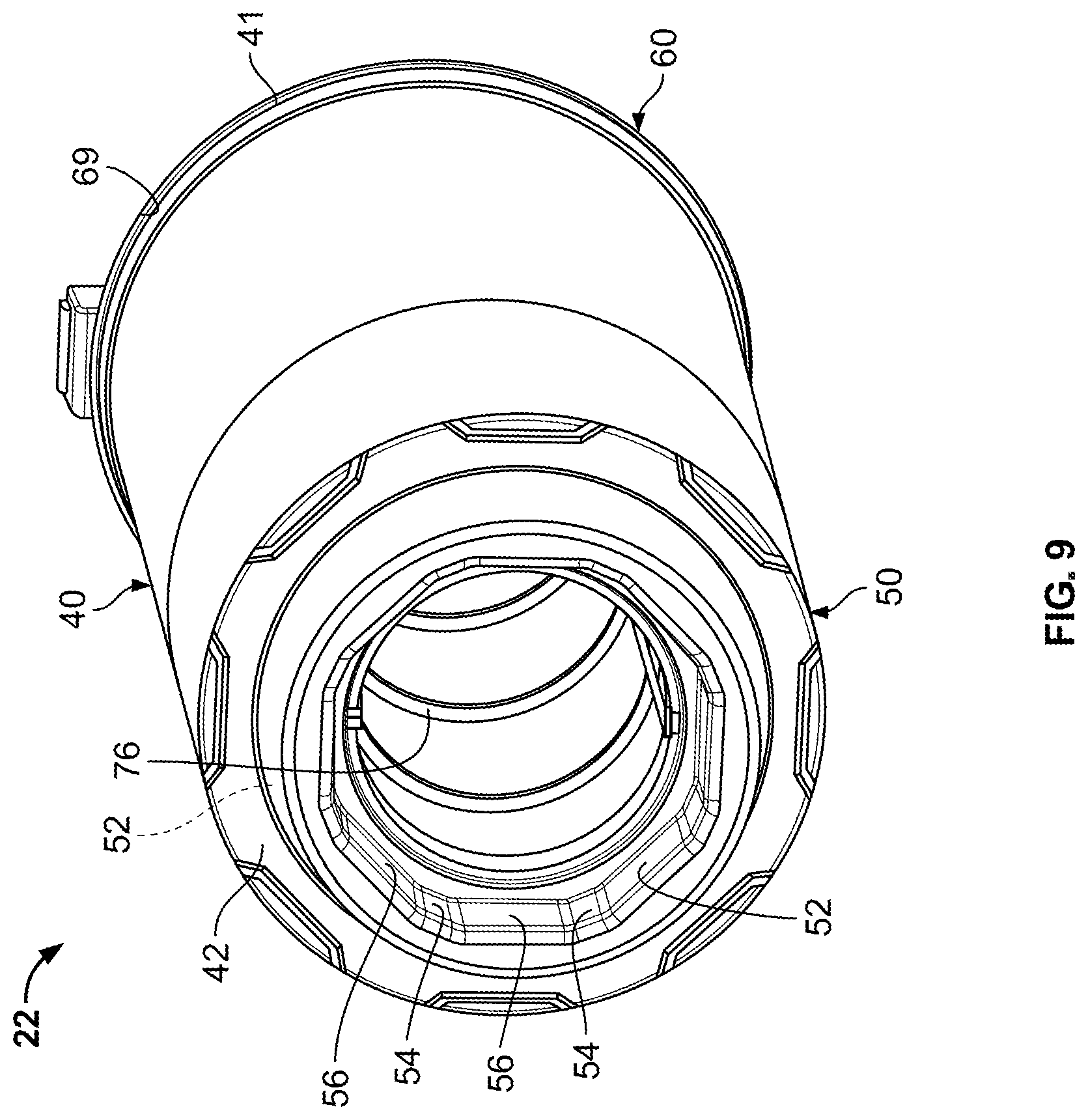 Patent US12496546 Figure 14 – Filter element with closed endcap forming a seal positioned at different axial distances