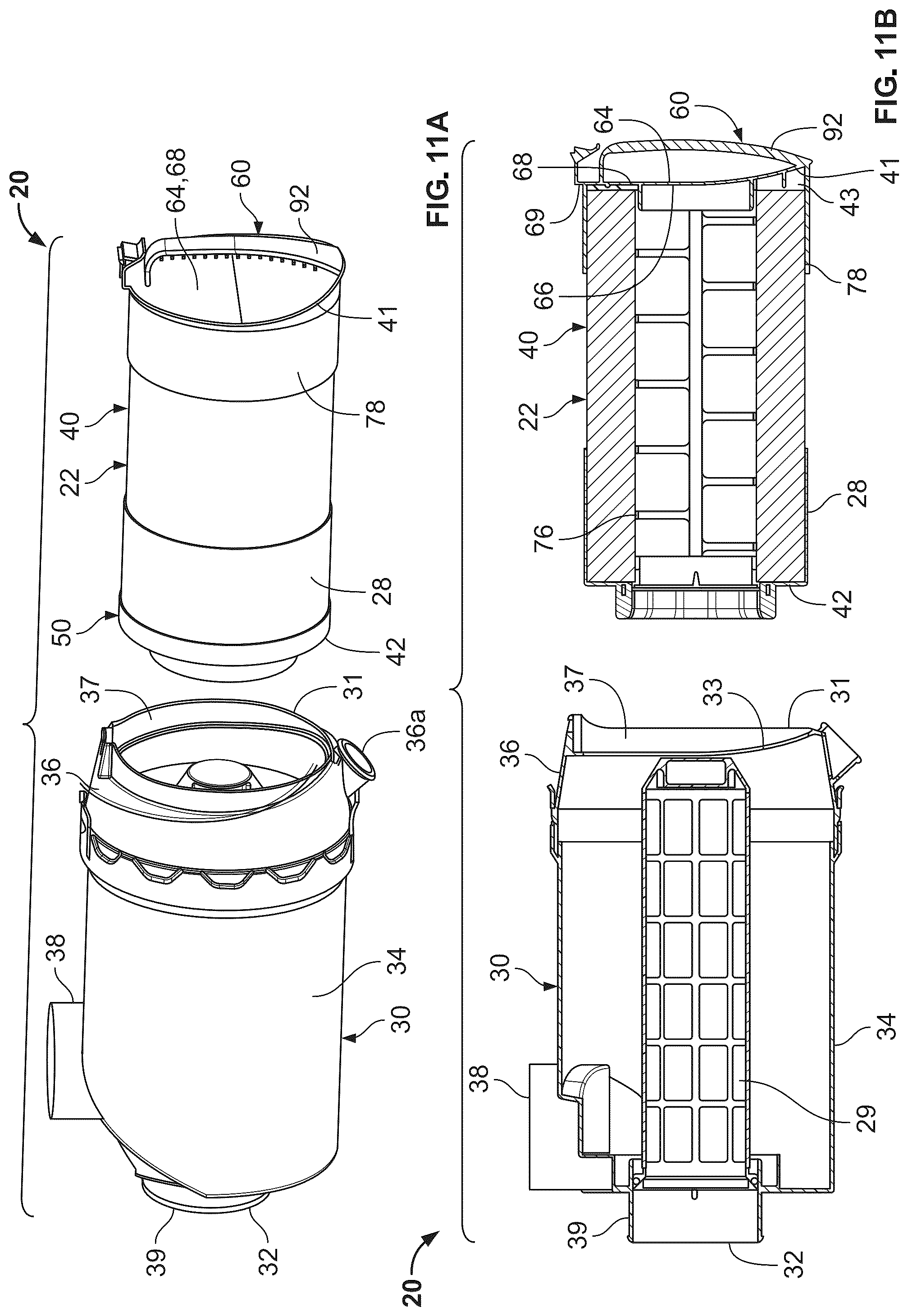 Patent US12496546 Figure 17 – Filter element with closed endcap forming a seal positioned at different axial distances
