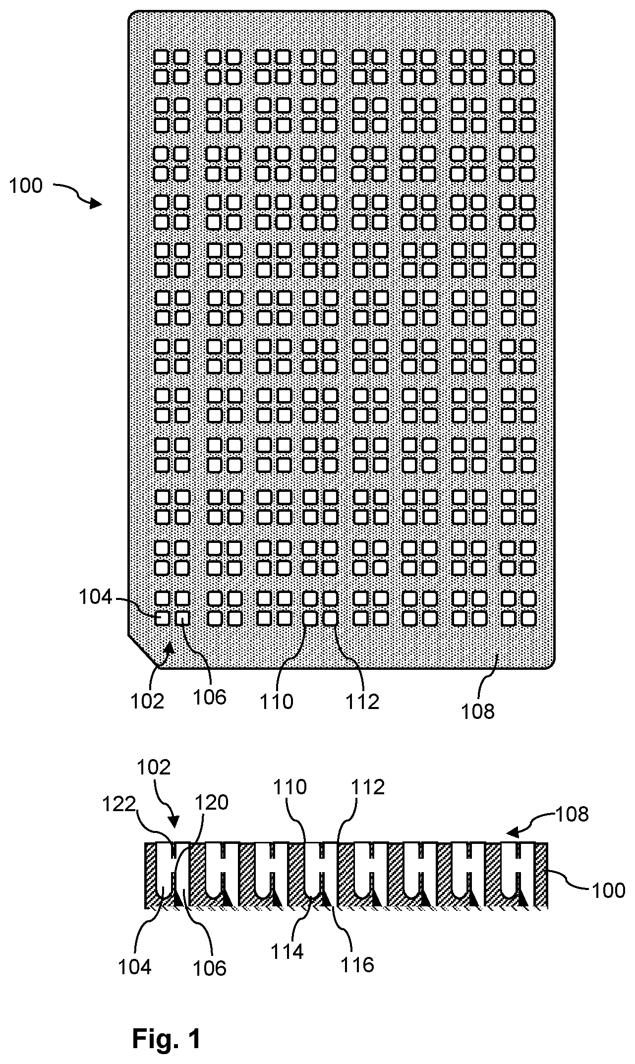 Patent US12496586 Figure 1 – Microplate for containing a plurality of samples
