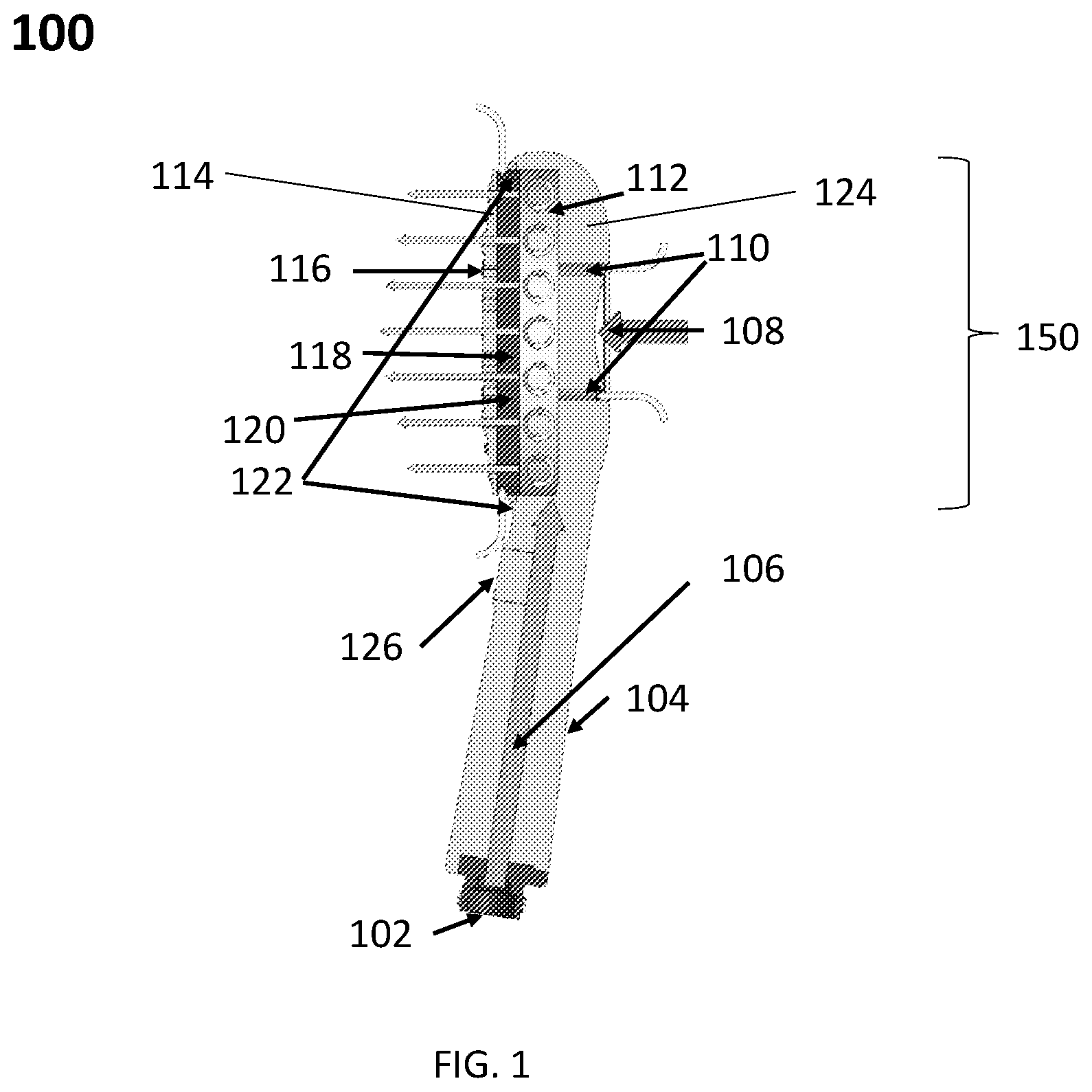 Patent US12496595 Figure 1 – Showerhead assembly with aeration