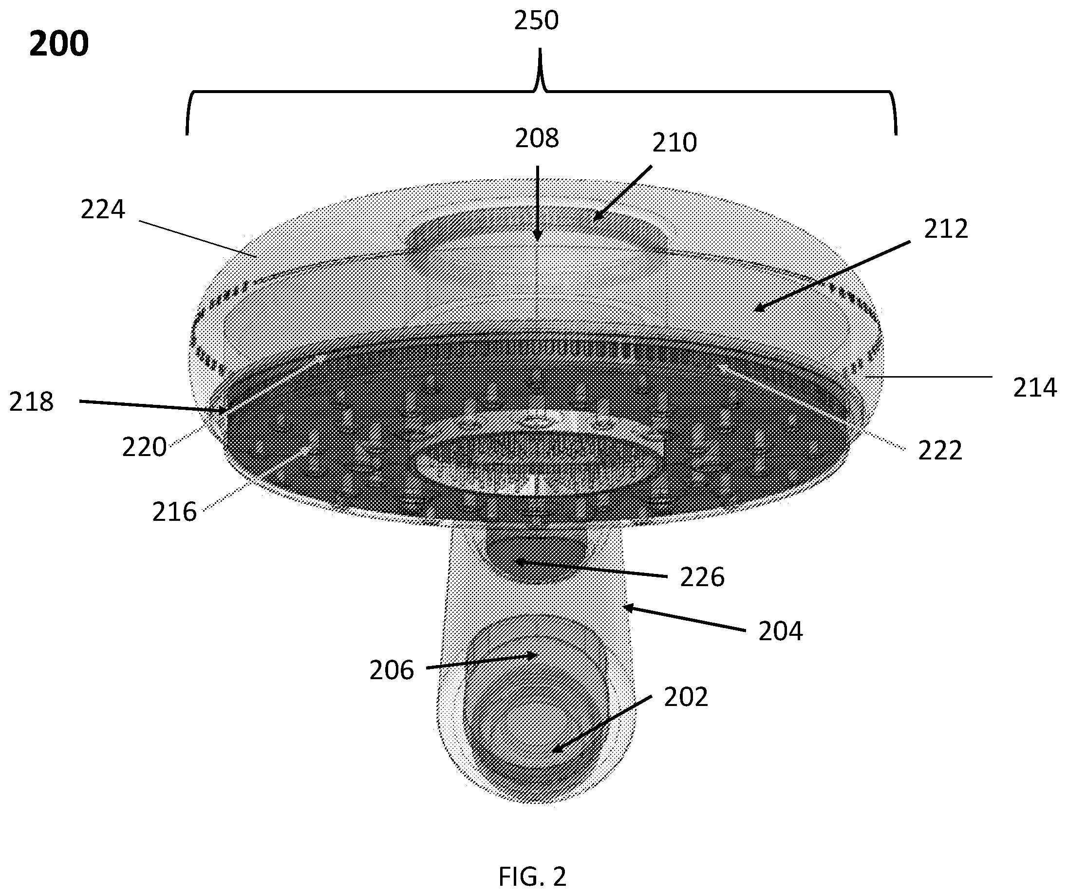 Patent US12496595 Figure 2 – Showerhead assembly with aeration