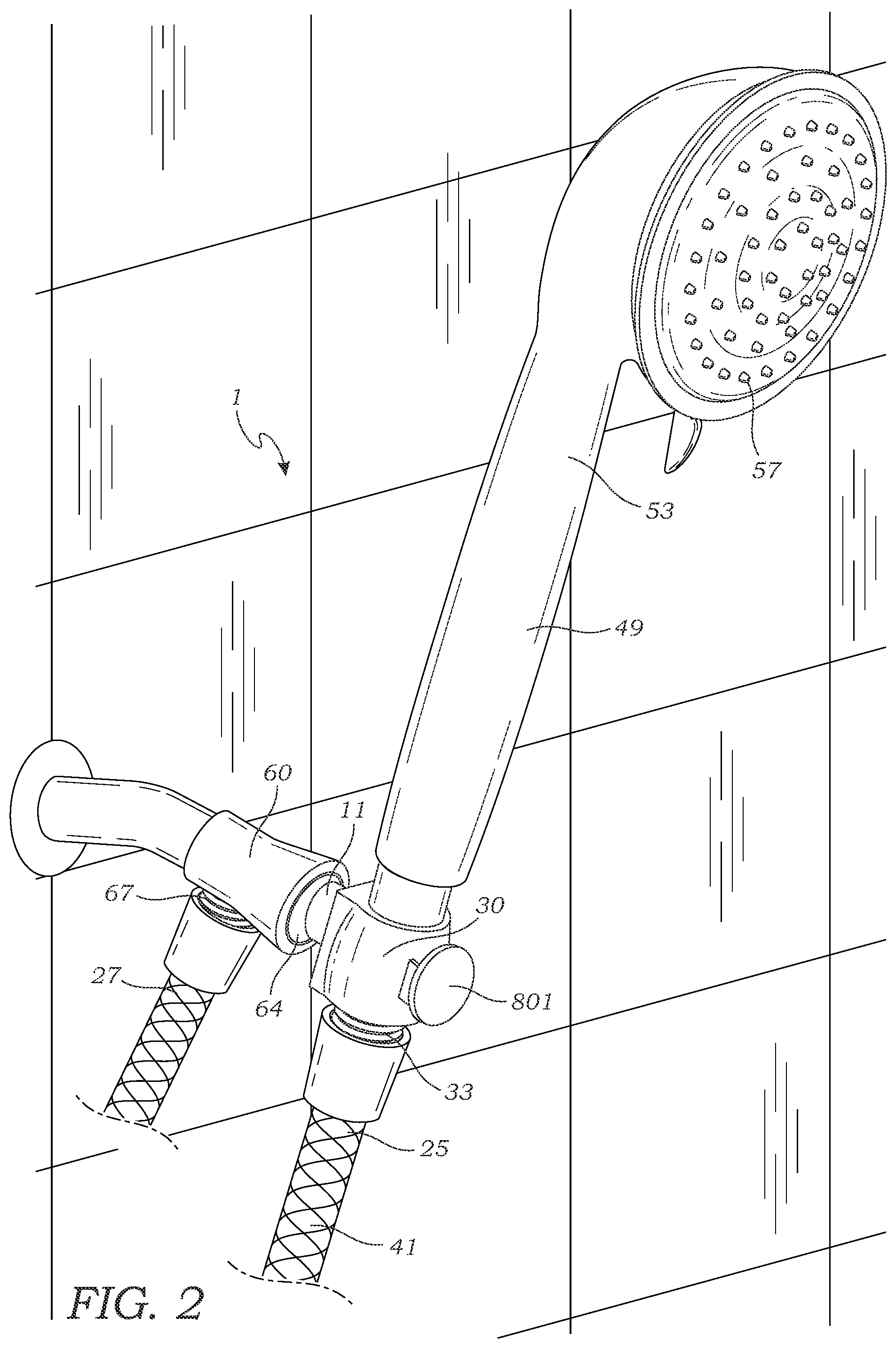 Patent US12496597 Figure 2 – Showerhead with adapter assembly