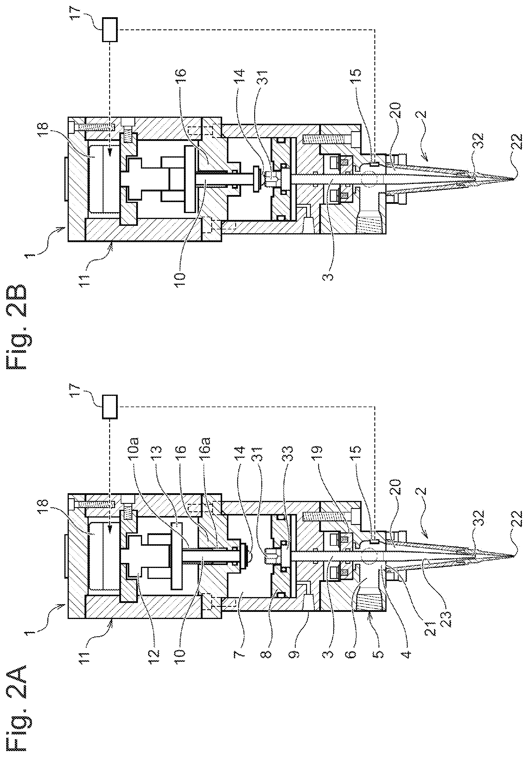 Patent US12496599 Figure 2 – Dispenser and nozzle for discharging mixture of gas and paste material and mechanical foaming device