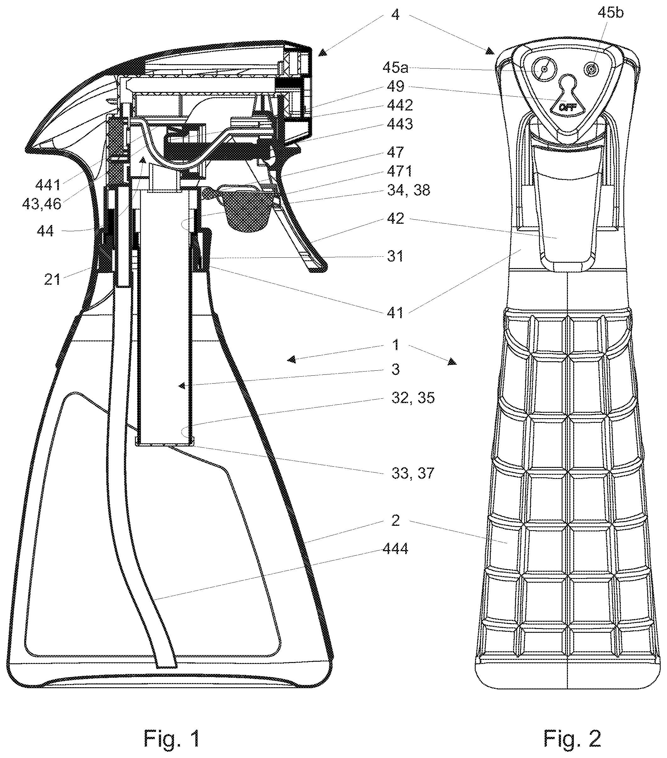 Patent US12496601 — Dispensing device for combining at least two separate components of a multi-component system prior to first use and a replaceable container apt to be installed in such a dispensing device — Figure 1
