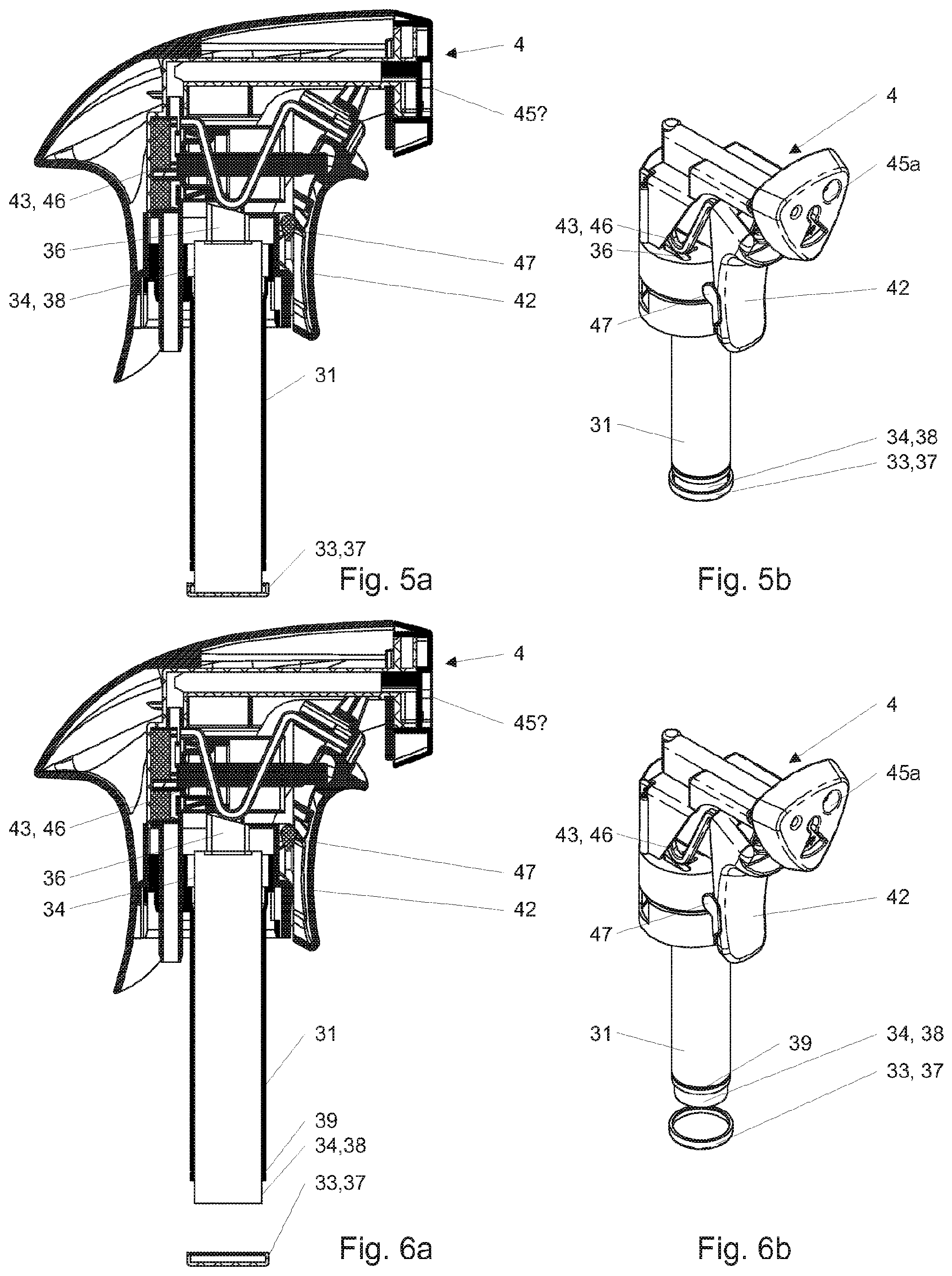Patent US12496601 Figure 3 – Dispensing device for combining at least two separate components of a multi-component system prior to first use and a replaceable container apt to be installed in such a dispensing device