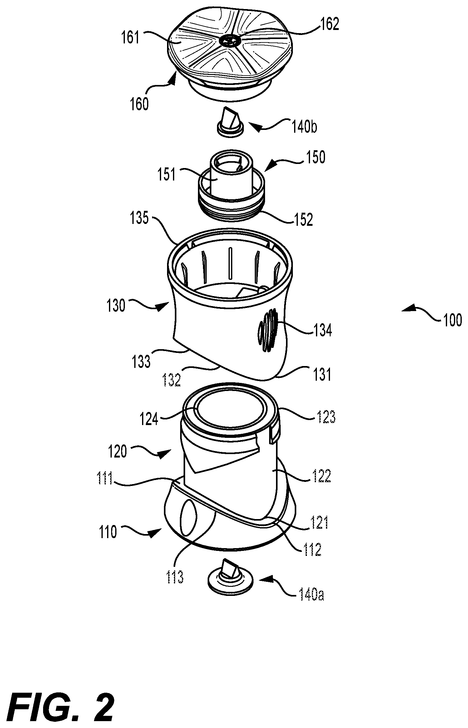 Patent US12496602 Figure 2 – Dosing device with dosing cap