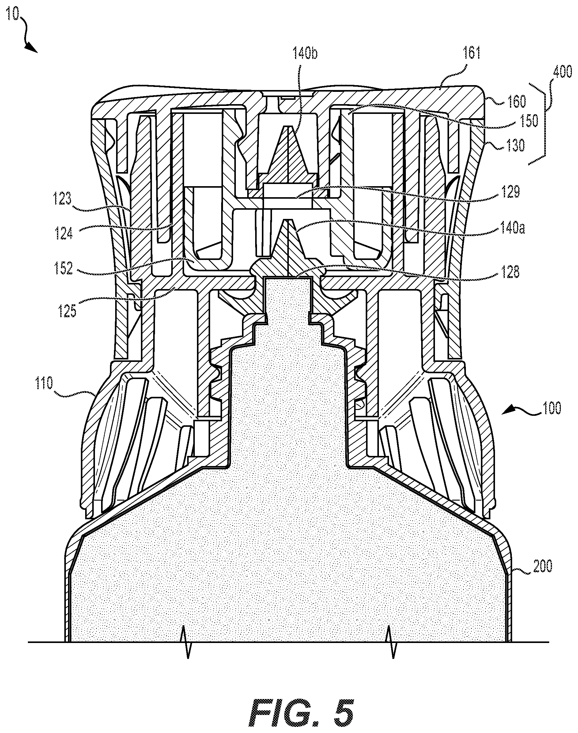 Patent US12496602 Figure 5 – Dosing device with dosing cap