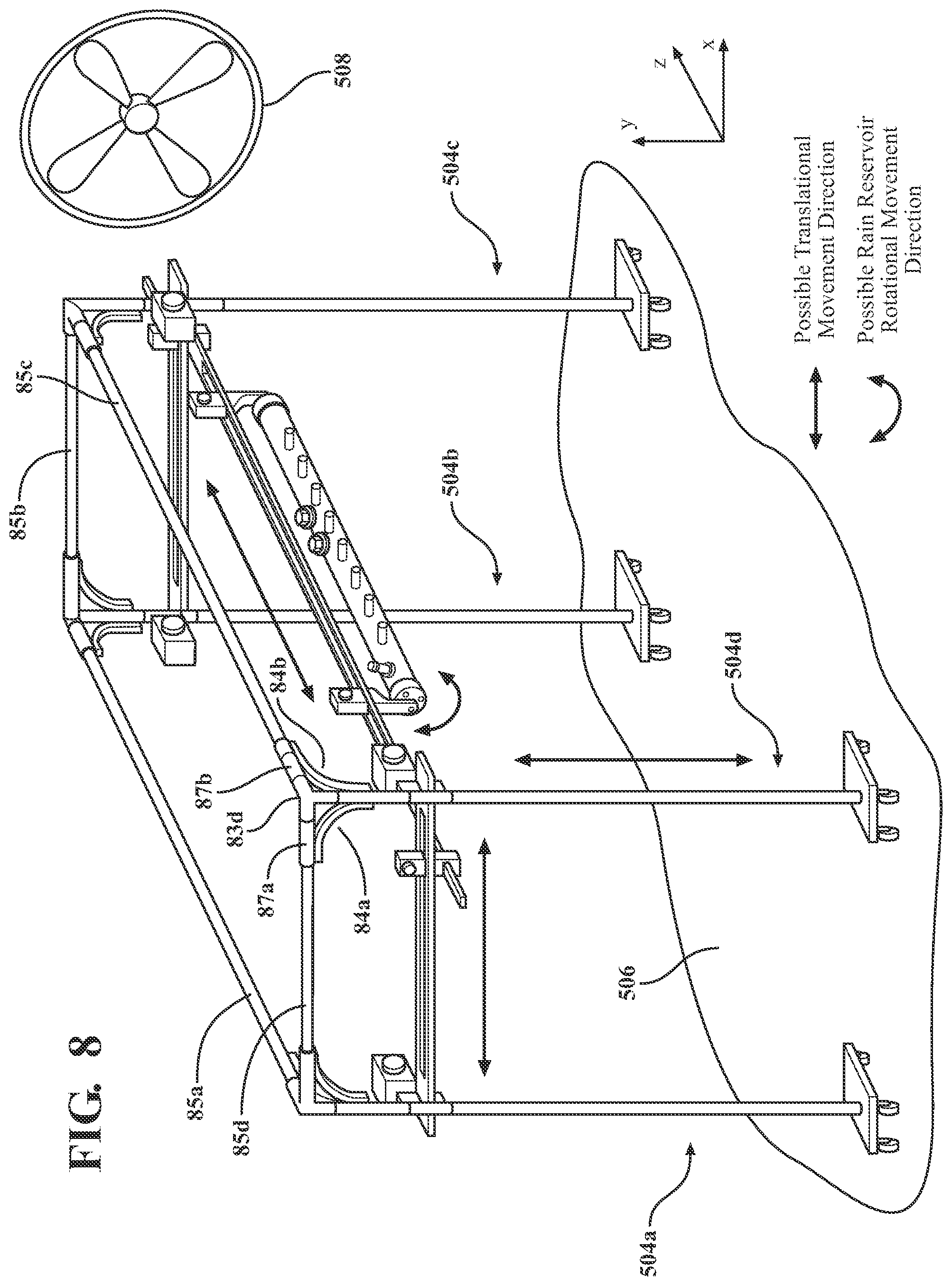 Patent US12496607 Figure 8 – Rain simulation system