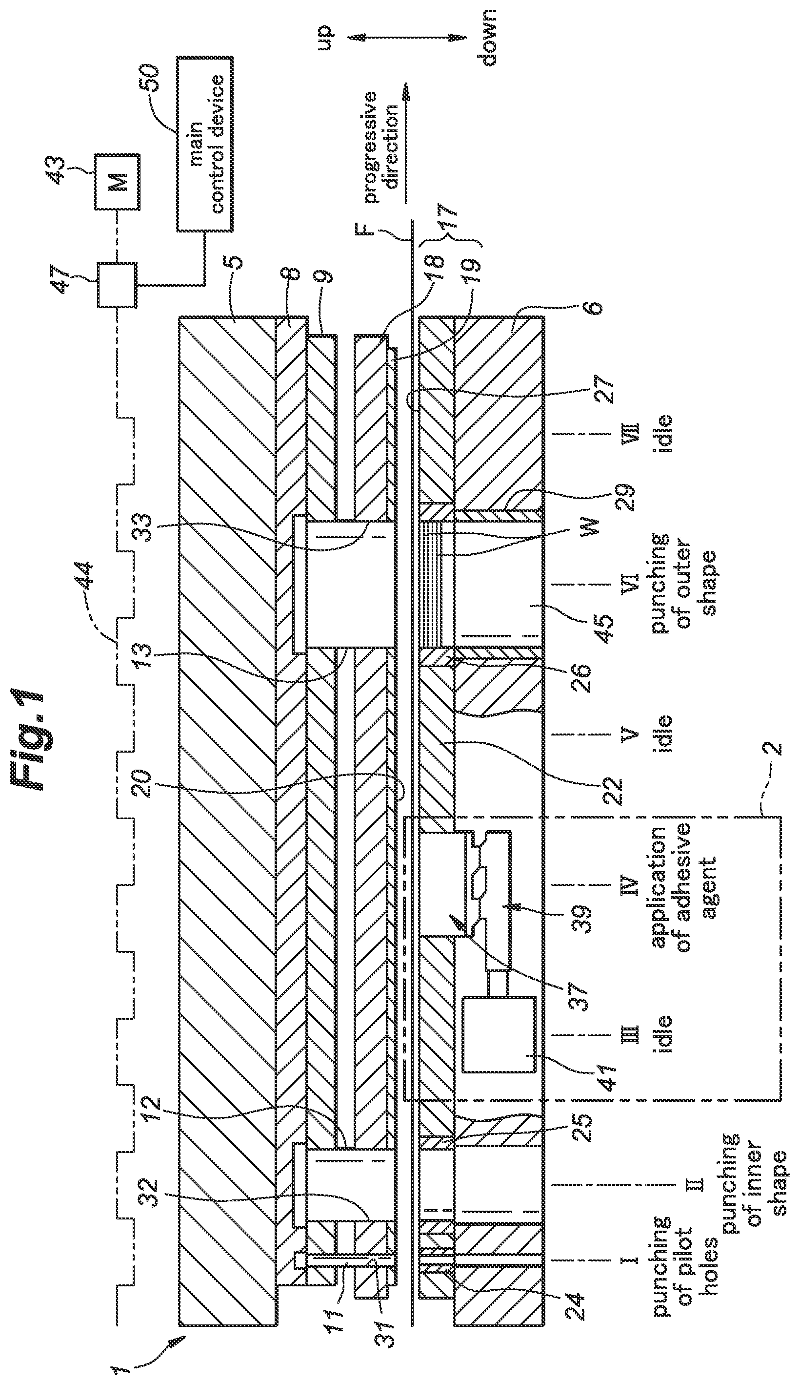Patent US12496610 Figure 1 – Adhesive agent applying apparatus and adhesive agent application method for laminated iron core and manufacturing apparatus and manufacturing method for laminated iron core