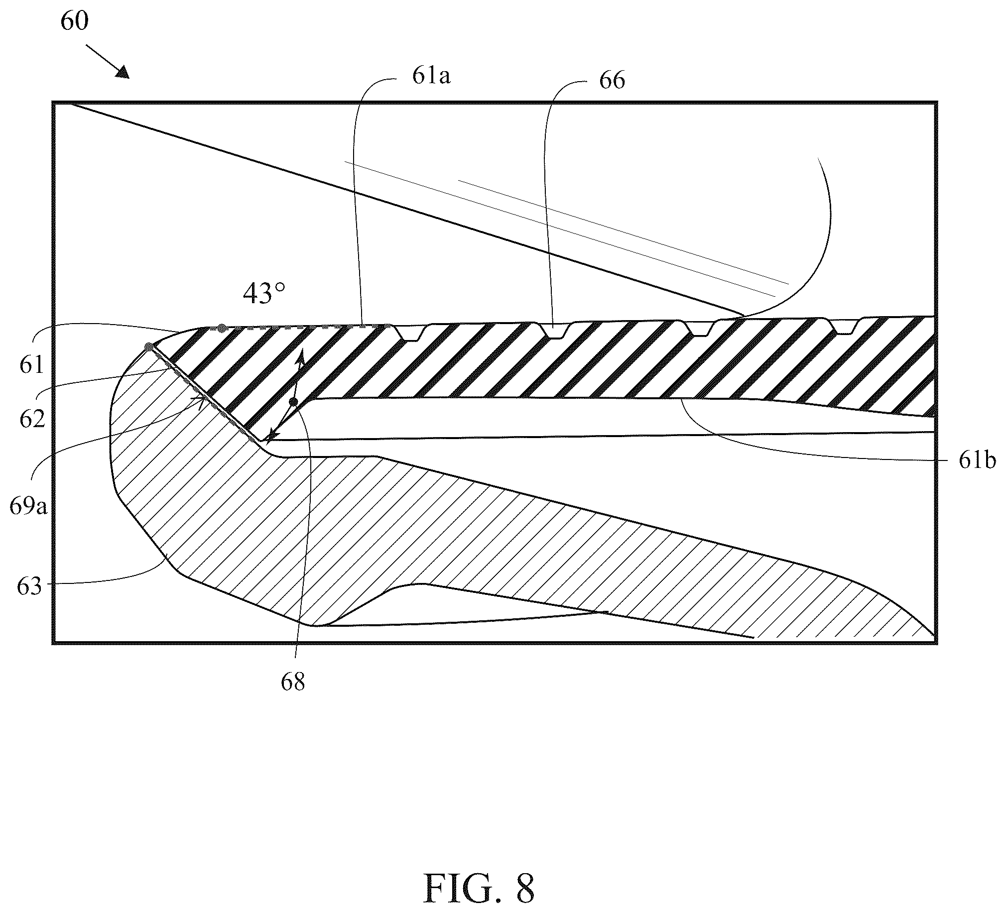 Patent US12496646 Figure 8 – Golf club head with miter joint for brazing