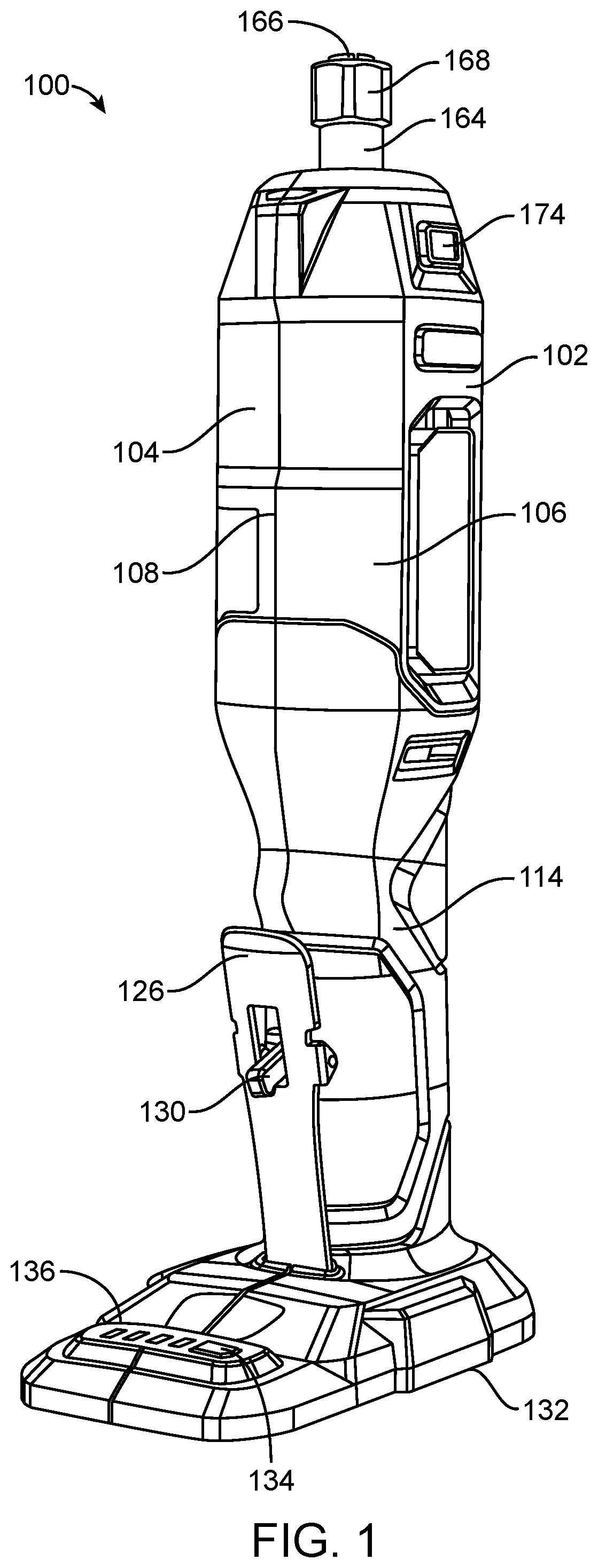 Patent US12496682 Figure 1 – Die grinder with an offset gear transmission