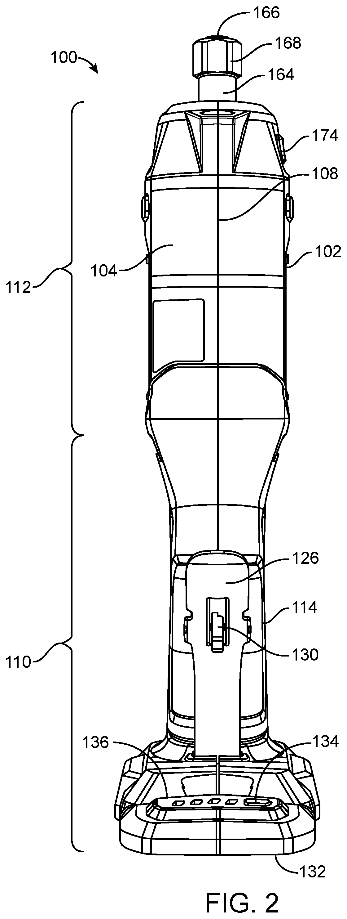 Patent US12496682 Figure 2 – Die grinder with an offset gear transmission