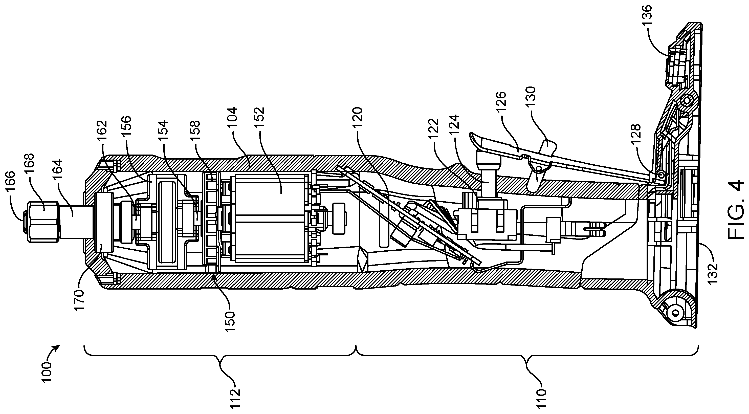 Patent US12496682 Figure 4 – Die grinder with an offset gear transmission