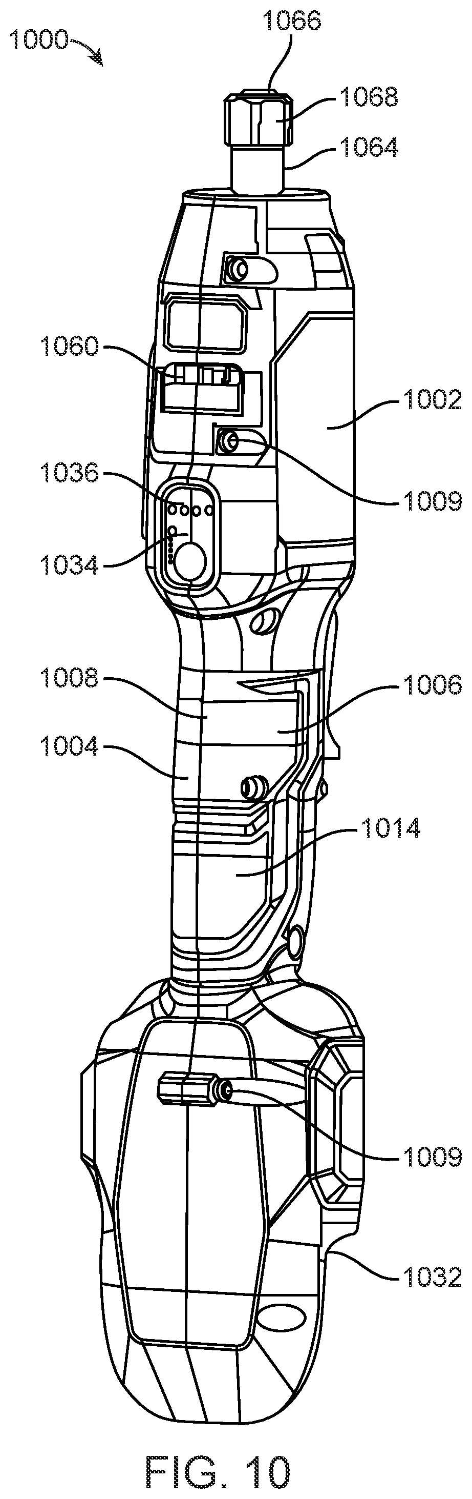 Patent US12496682 Figure 10 – Die grinder with an offset gear transmission