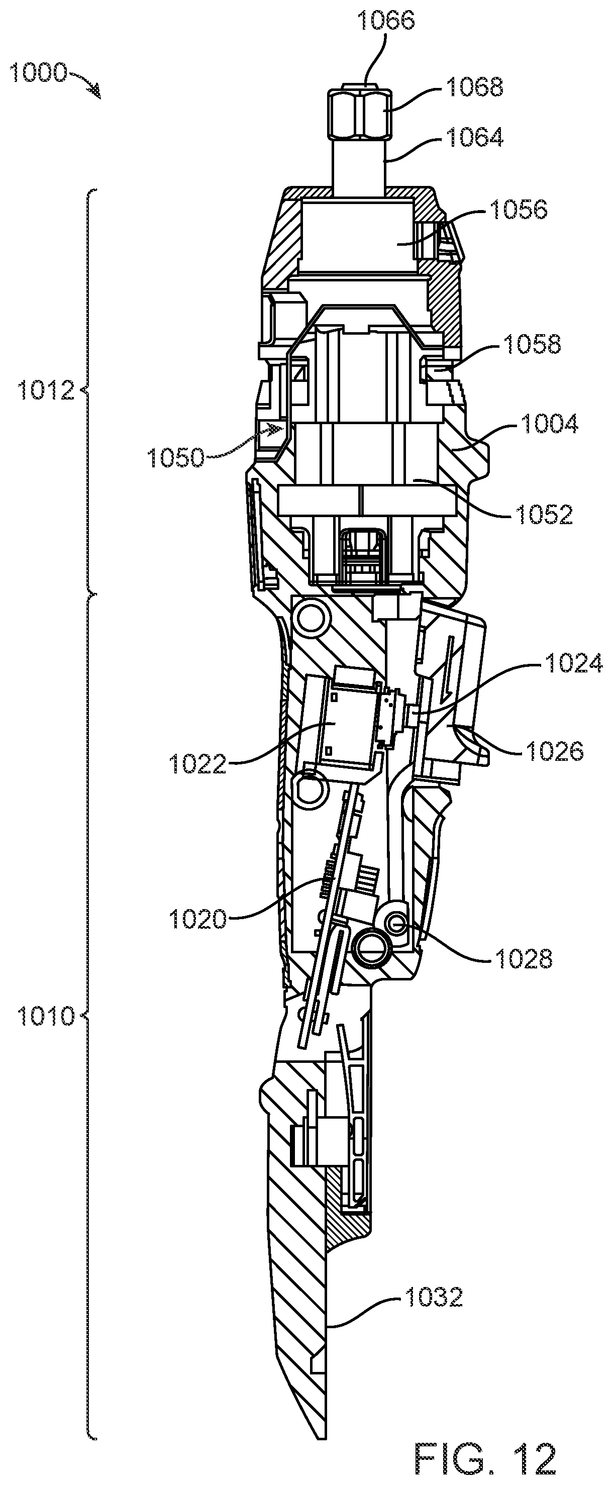 Patent US12496682 Figure 12 – Die grinder with an offset gear transmission