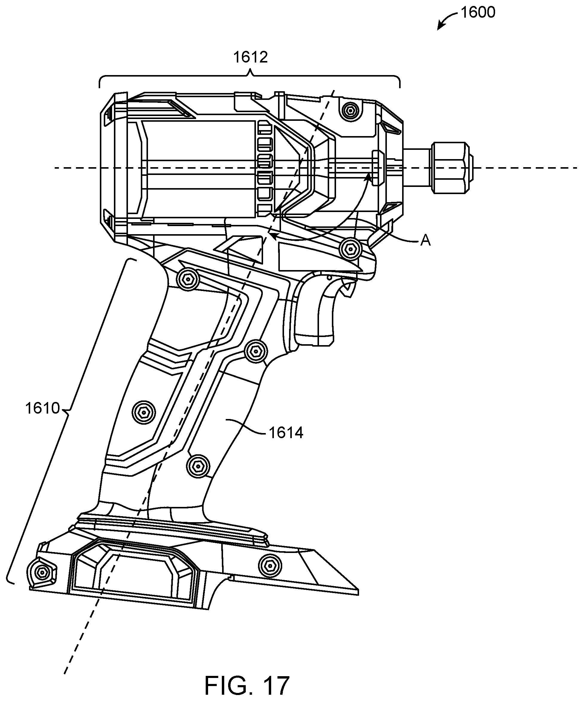 Patent US12496682 Figure 17 – Die grinder with an offset gear transmission
