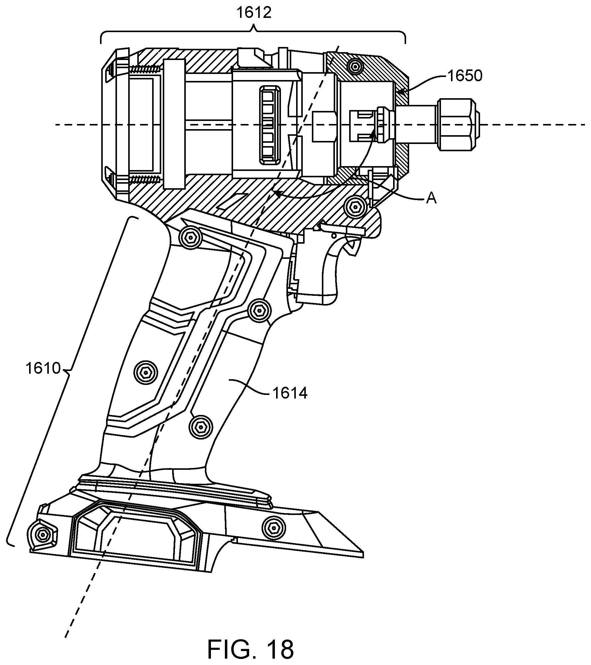 Patent US12496682 Figure 18 – Die grinder with an offset gear transmission
