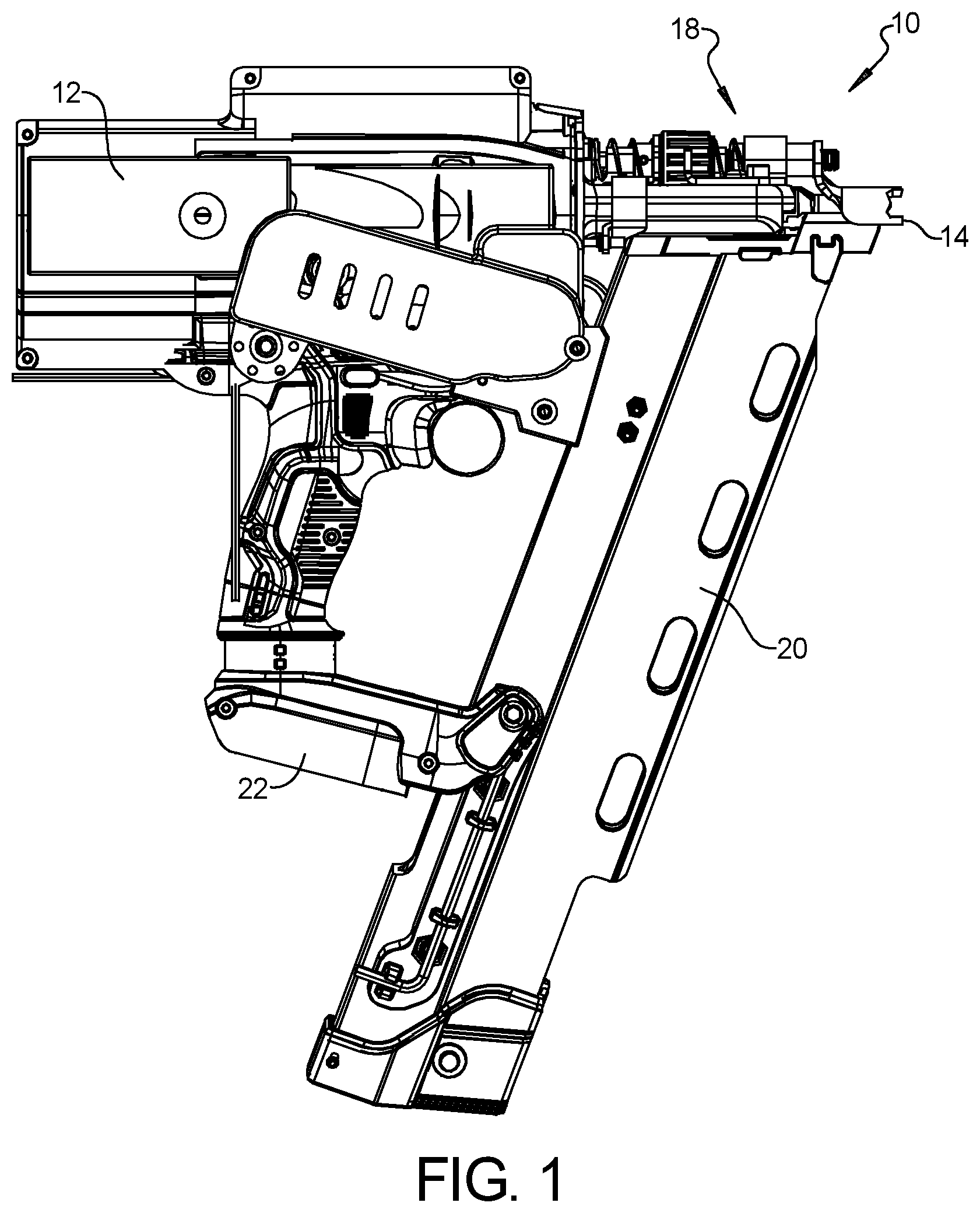 Patent US12496693 Figure 1 – Flywheel driven fastening tool