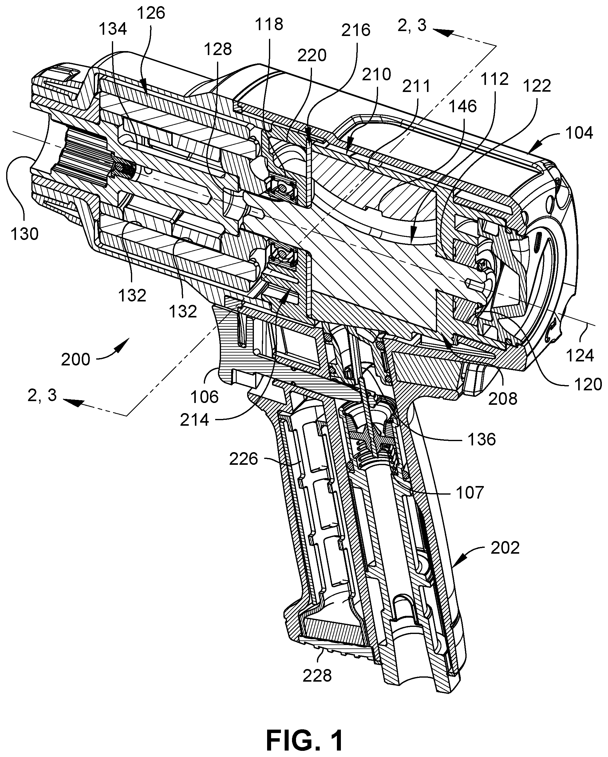 Patent US12496699 Figure 1 – Quieted front exhaust motor
